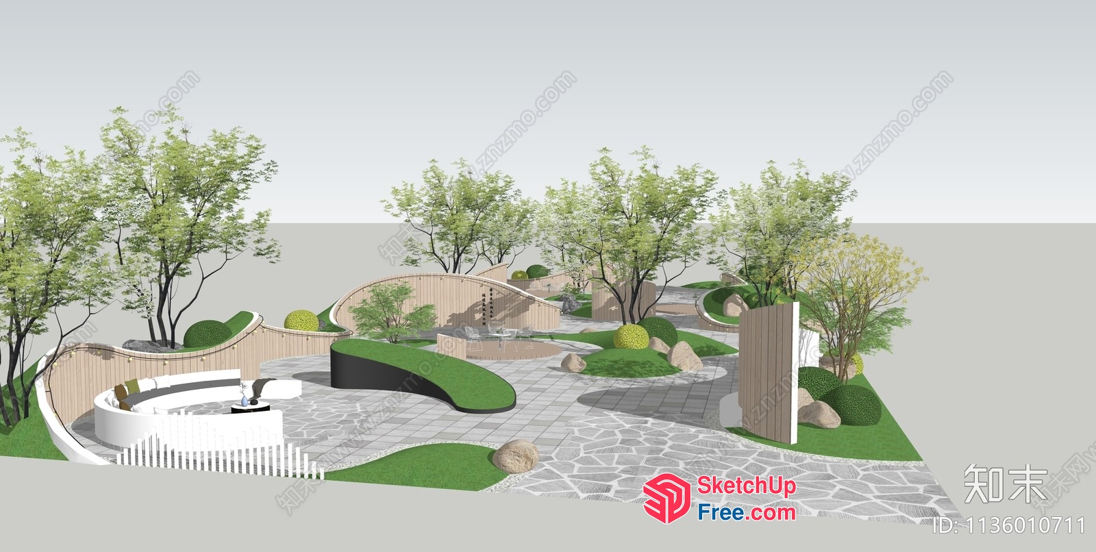 Modern Japanese-Inspired Outdoor Seating Area With Natural Elements 3D SketchUp File