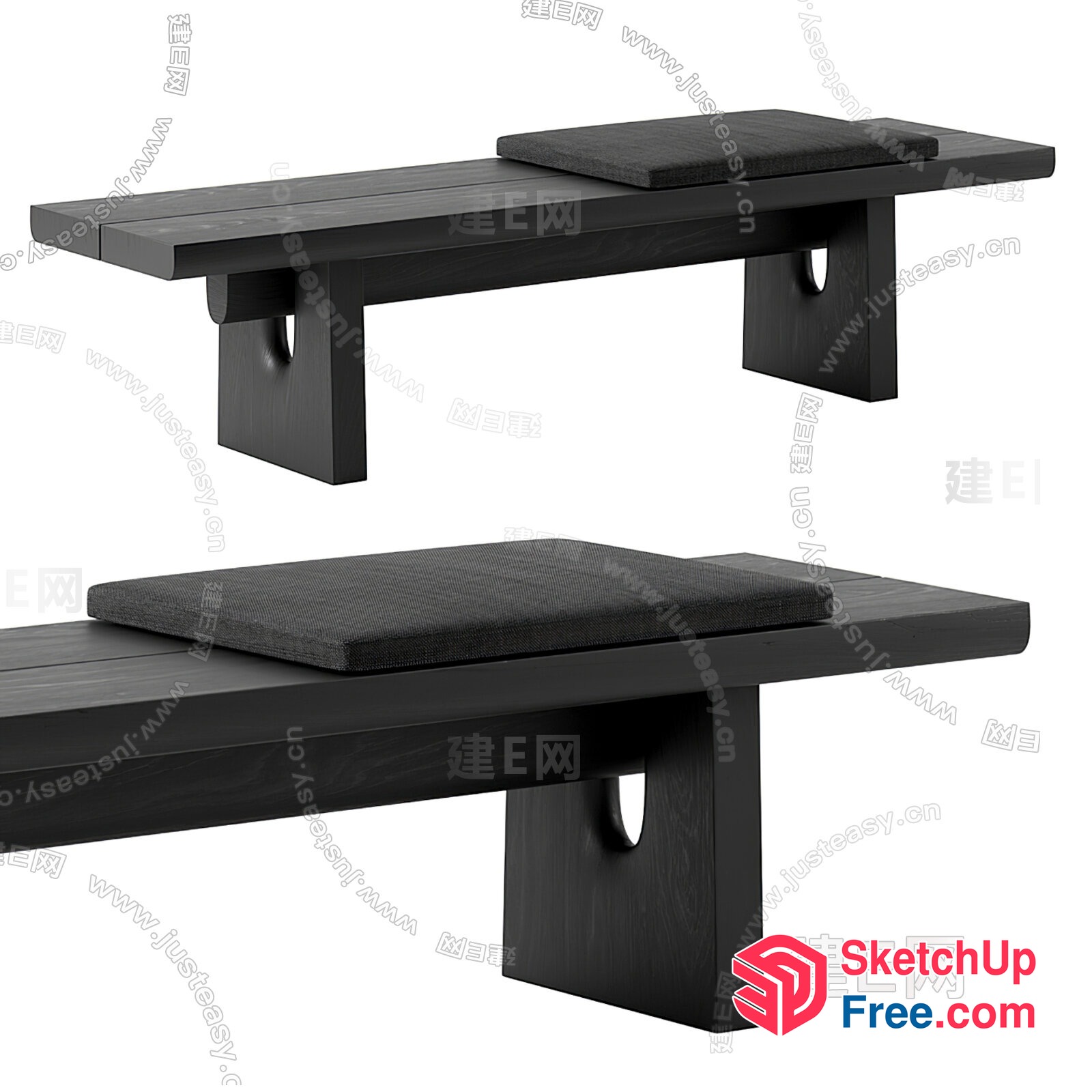 Simple Black Bench With Cushions 3D SketchUp File