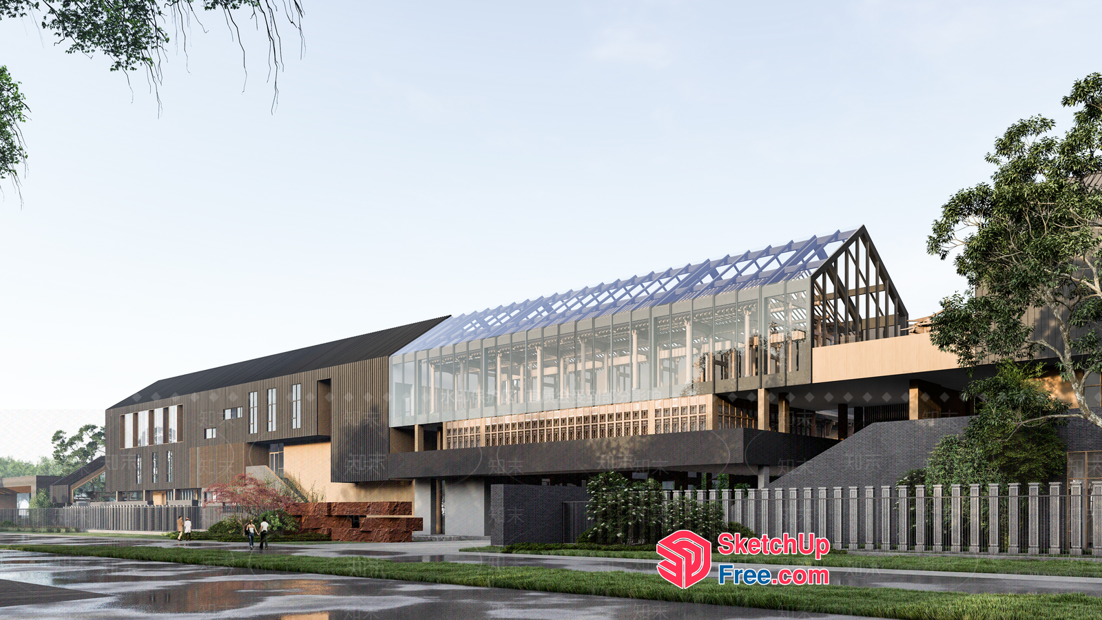 Modern Glass And Wood Building 3D SketchUp File