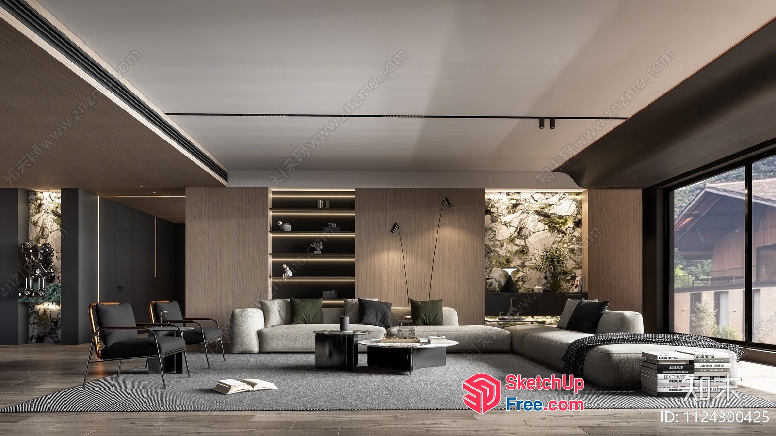Luxurious Modern Living Room With Natural Elements 3D SketchUp File