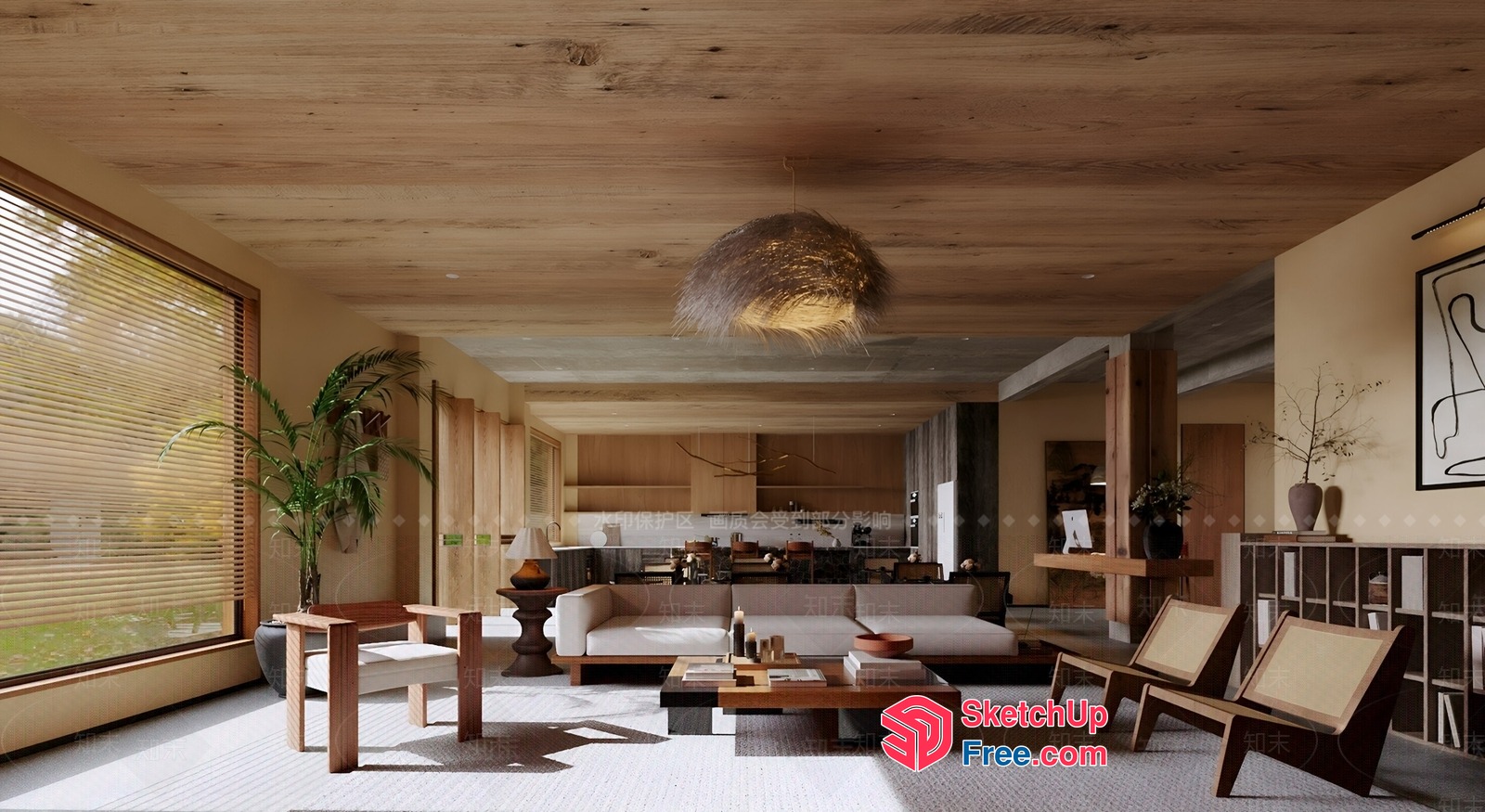 Modern Living Room With Natural Light And Wooden Accents 3D SketchUp File