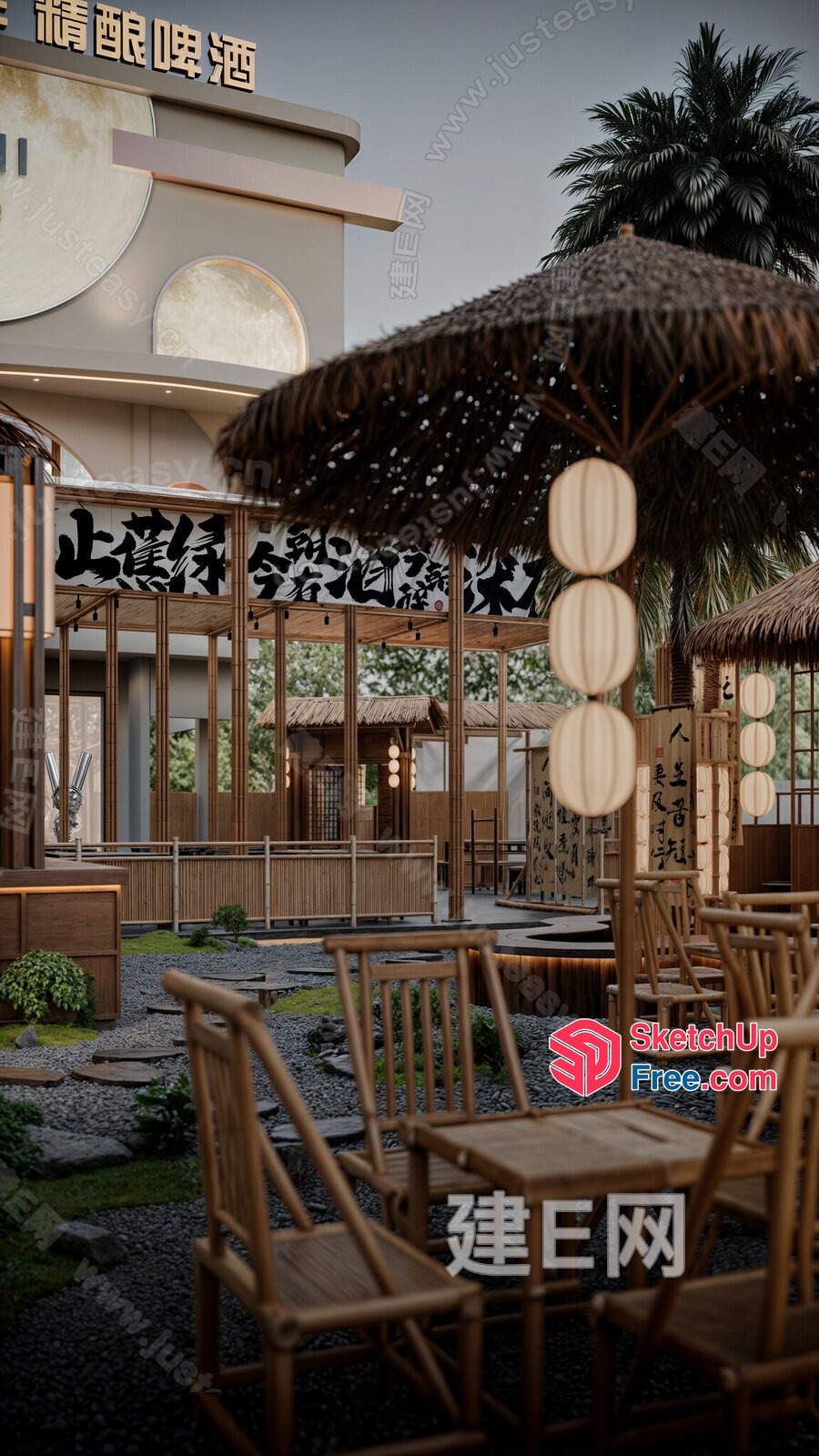 Asian-Inspired Outdoor Dining Space 3D SketchUp File