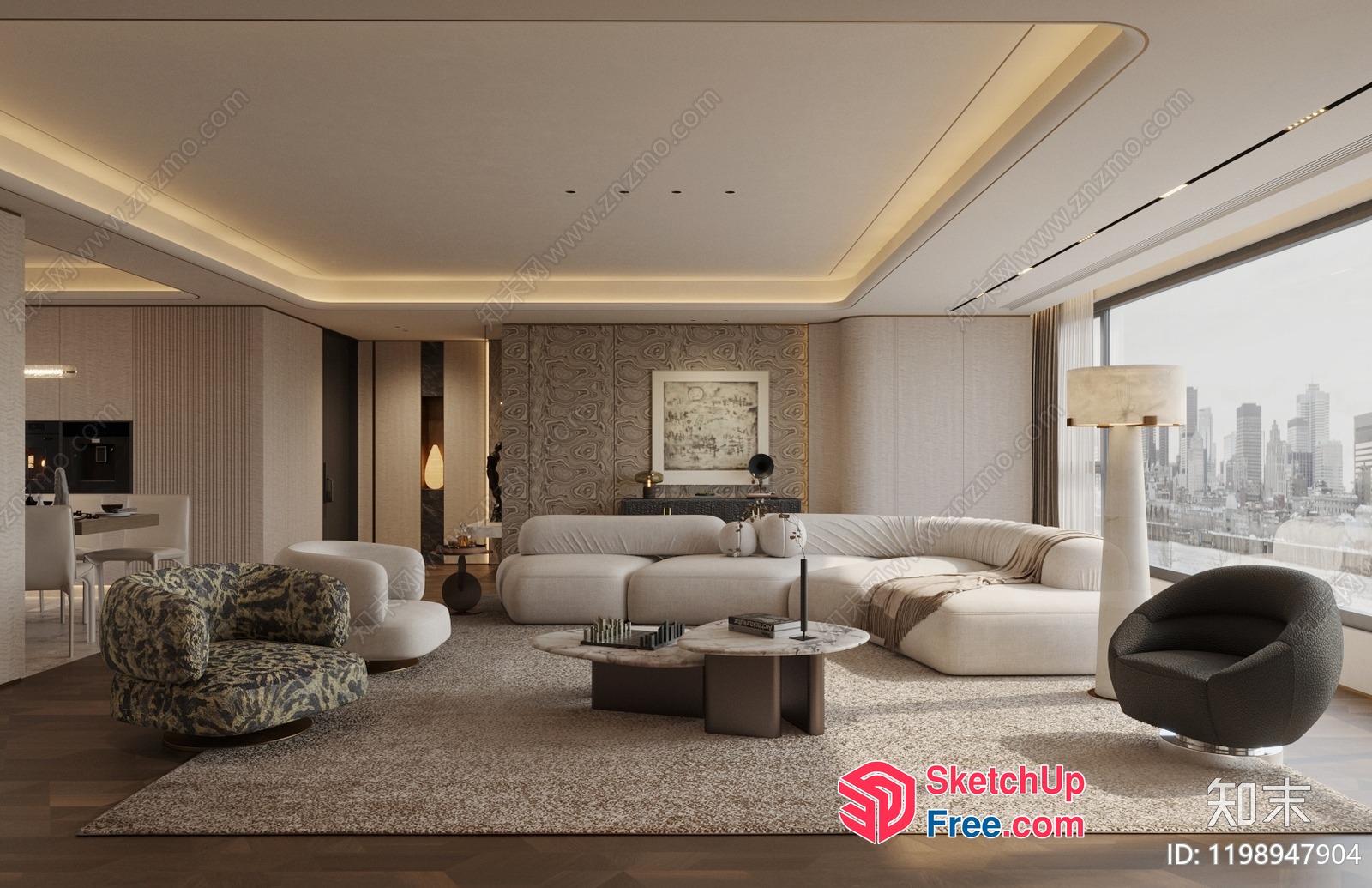 Elegant Modern Living Room With City View 3D SketchUp File