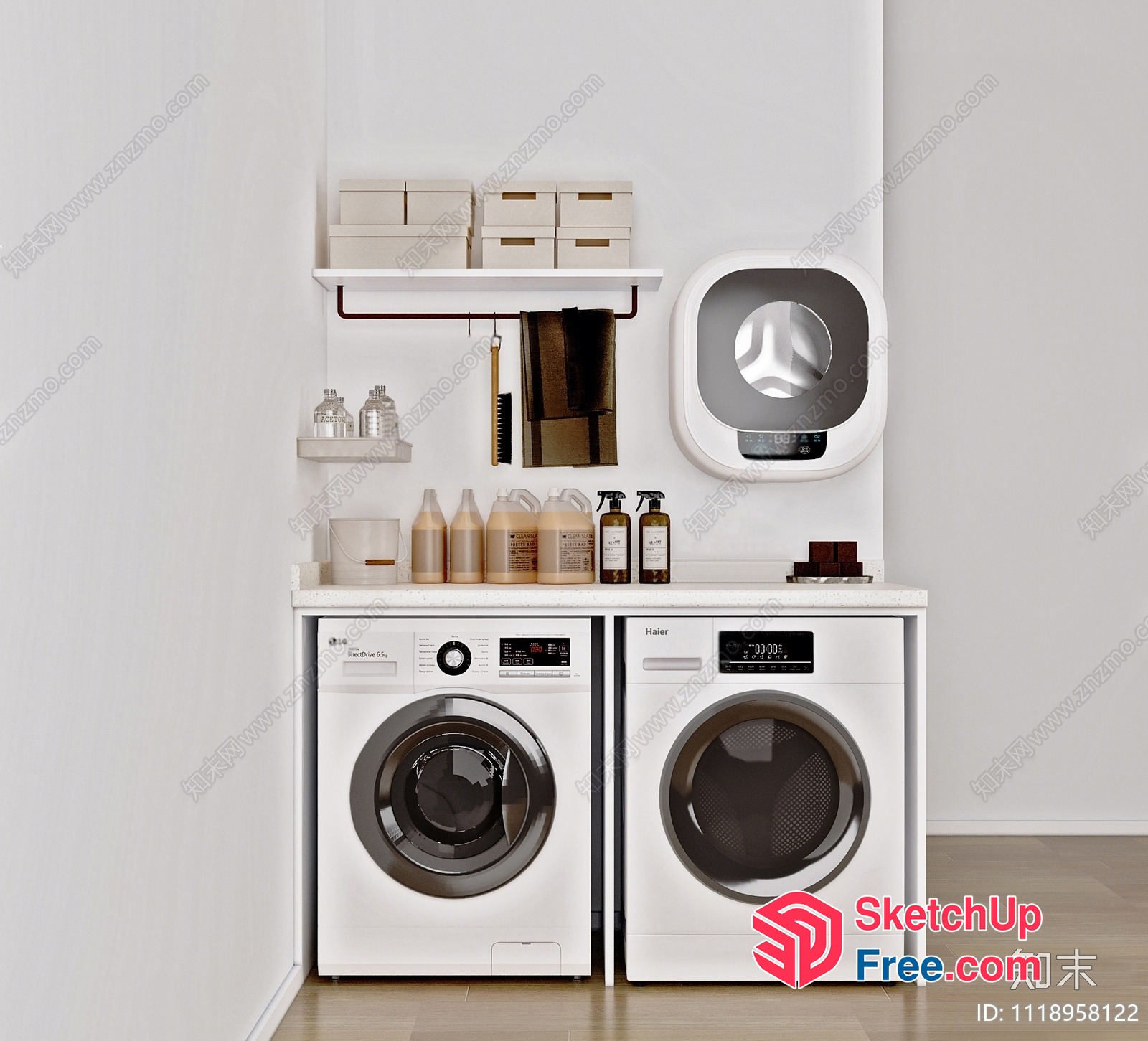 Minimalist White Laundry Room 3D SketchUp File