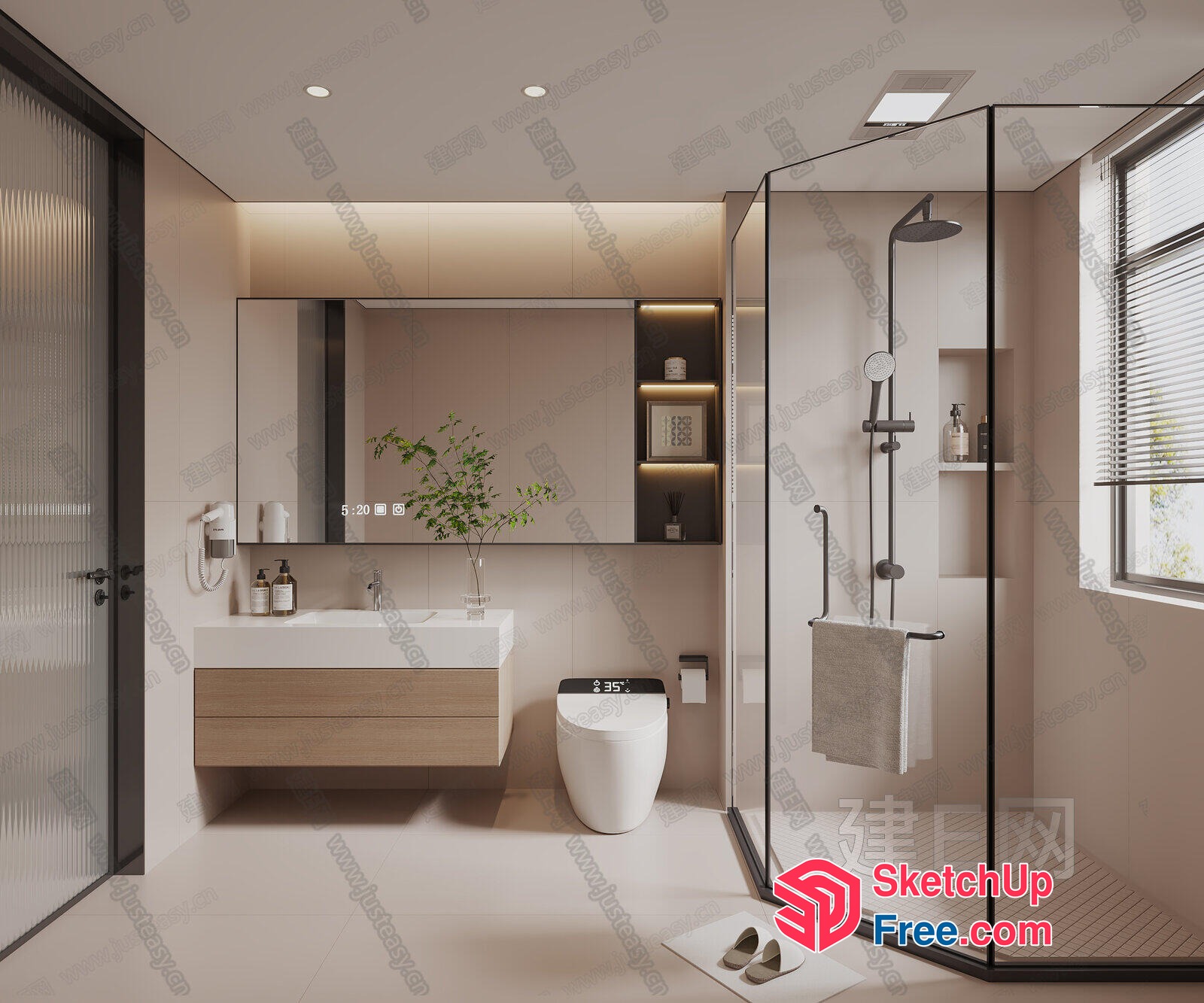 Modern Bathroom With Sleek Glass Shower And Digital Toilet 3D SketchUp File