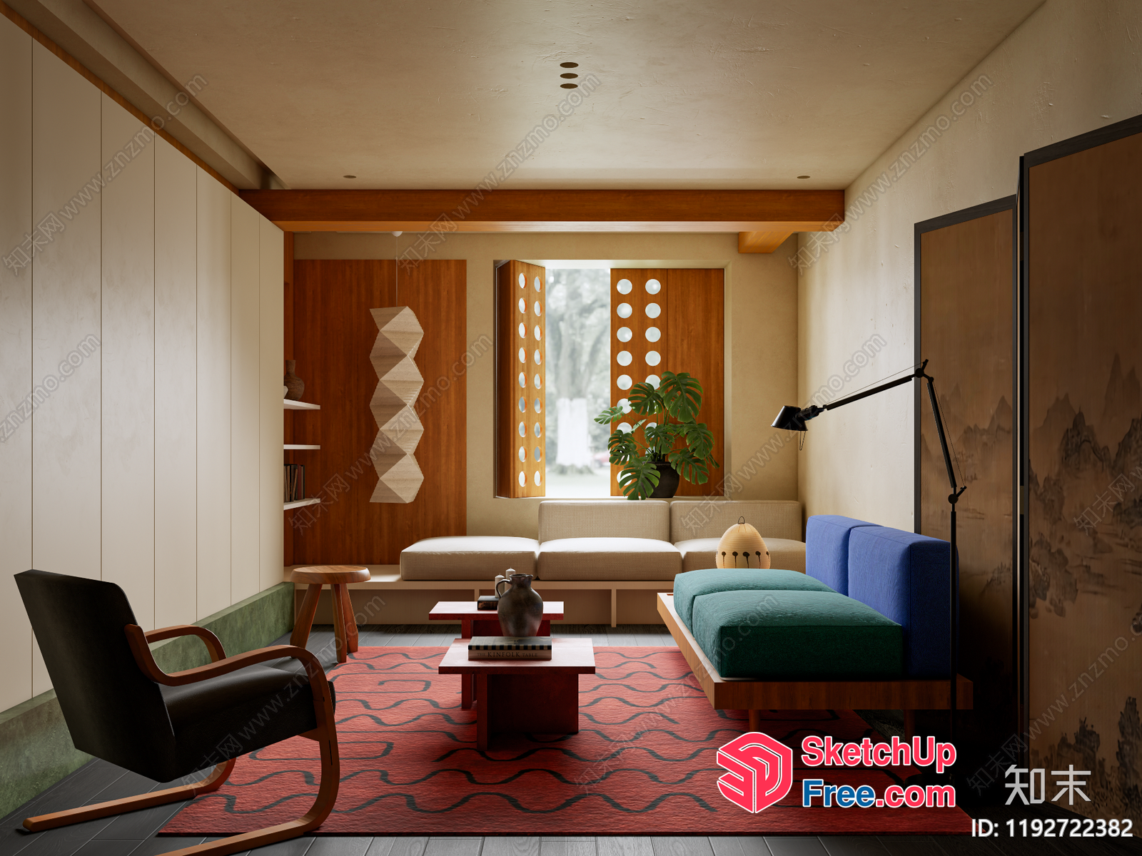 Modern Japanese-Inspired Living Room With Natural Light 3D SketchUp File