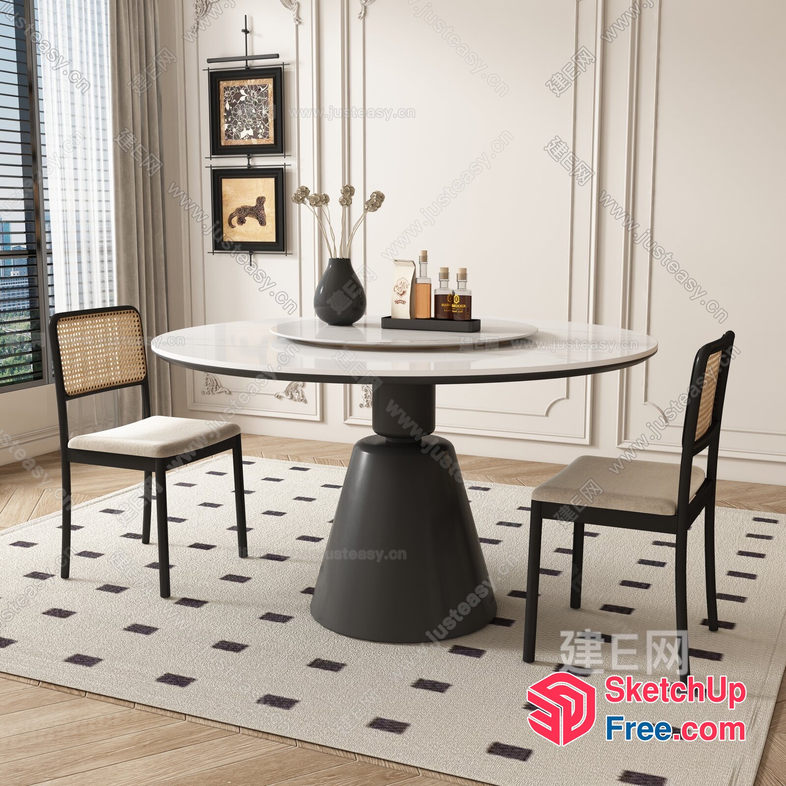 Modern Minimalist Dining Room With White Marble Table 3D SketchUp File