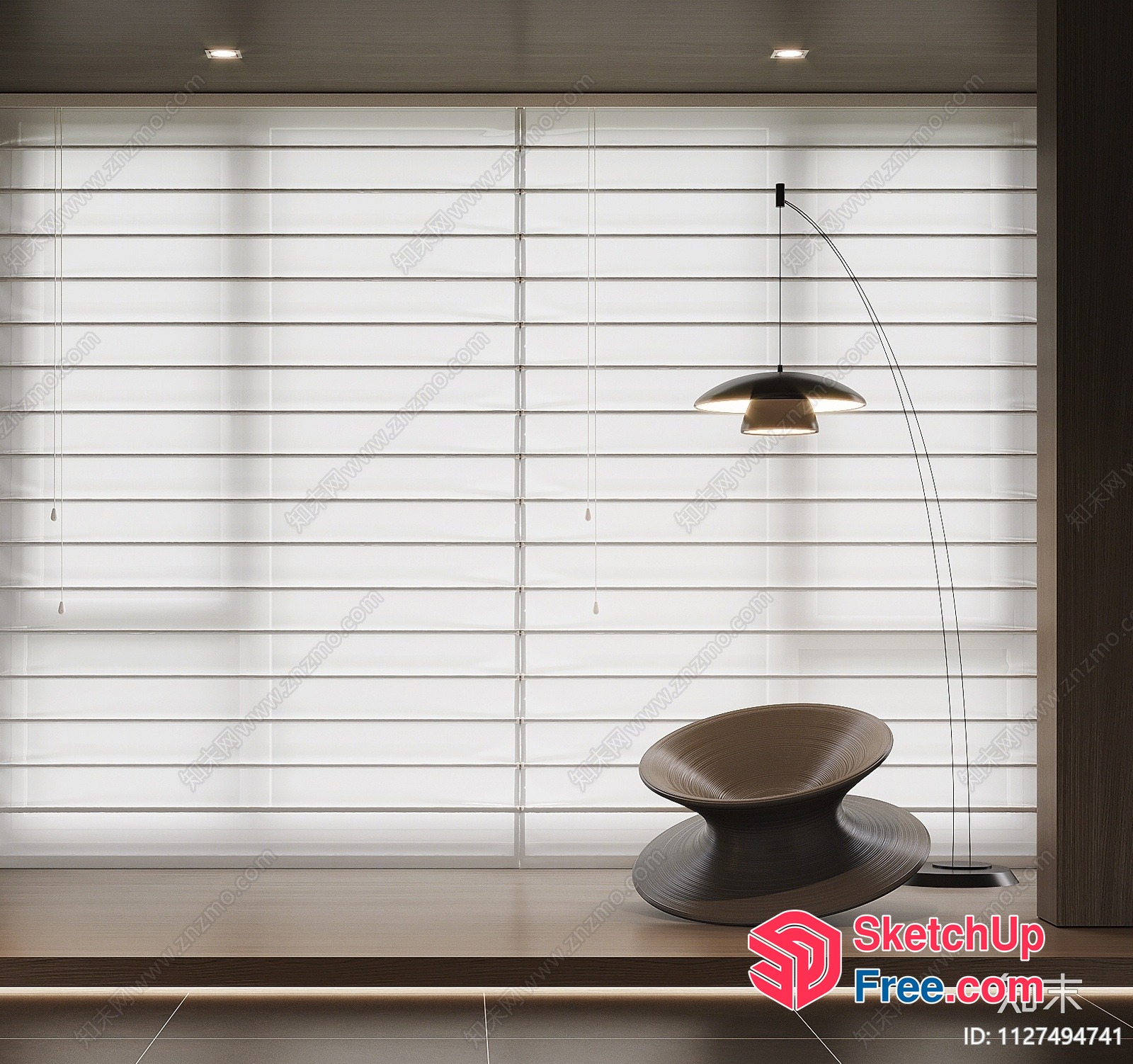 Modern Minimalist Window With Stool And Lamp 3D SketchUp File
