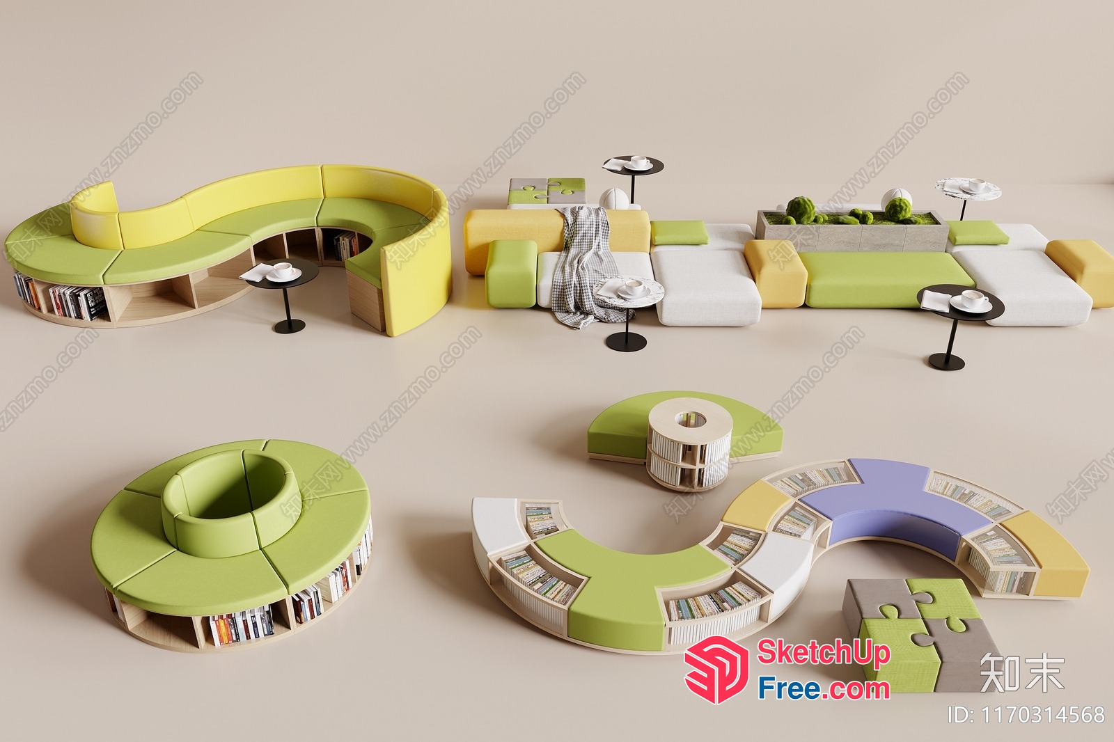 Modern Library Furniture Arrangement 3D SketchUp File