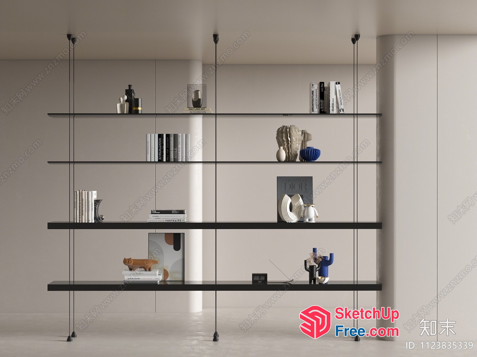 Minimalist Black Shelving Unit With Modern Decor 3D SketchUp File