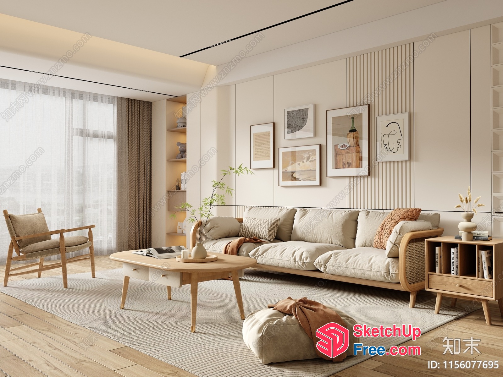 Modern Minimalist Living Room With Natural Wood Accents 3D SketchUp File