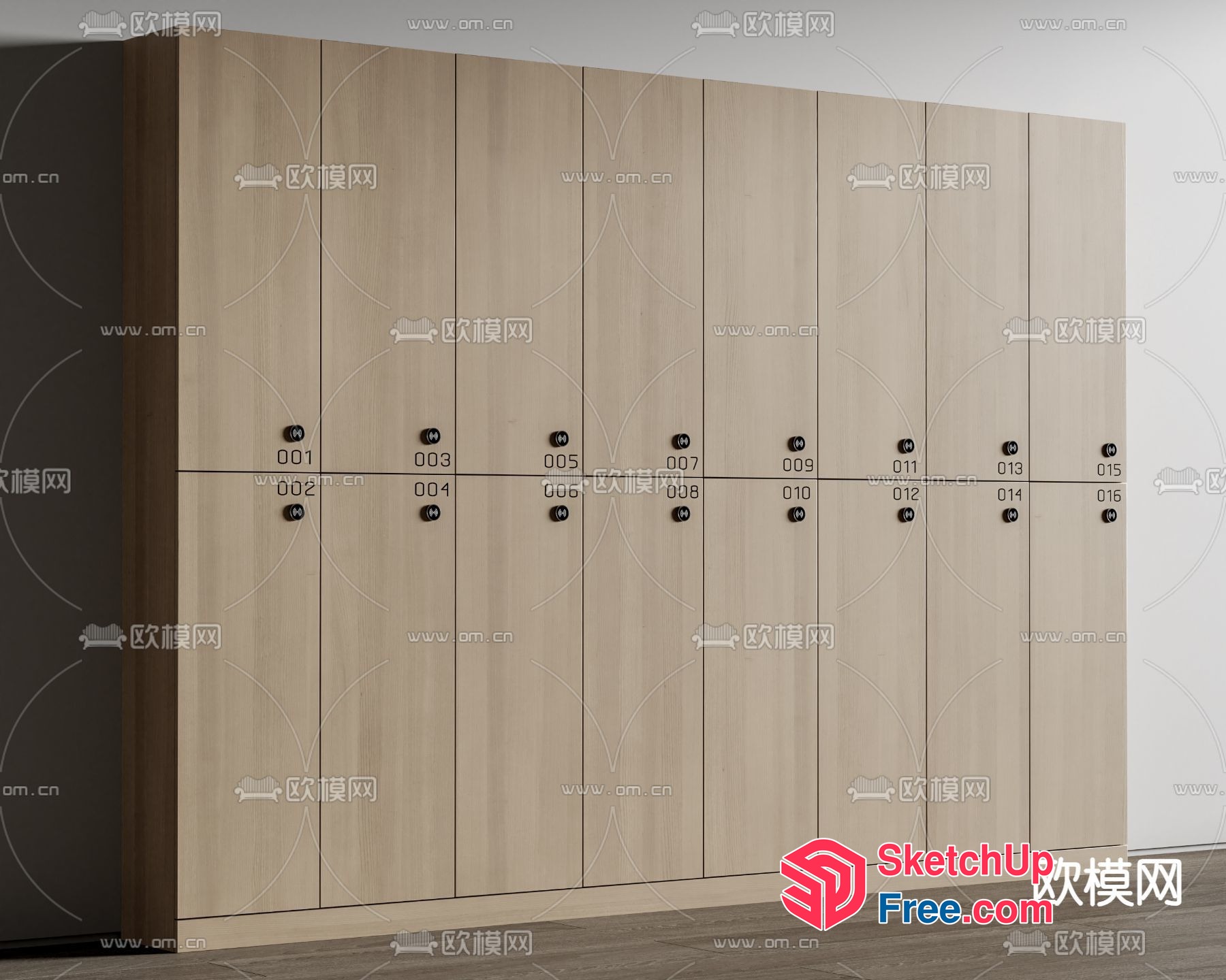 Modern Wood Locker Room With Locks 3D SketchUp File