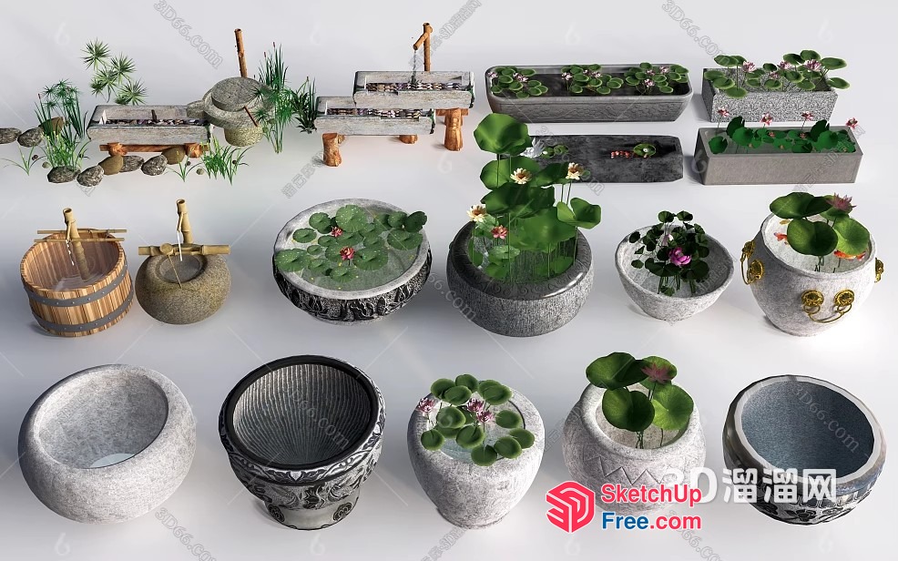Asian-Inspired Water Feature Decor 3D SketchUp File