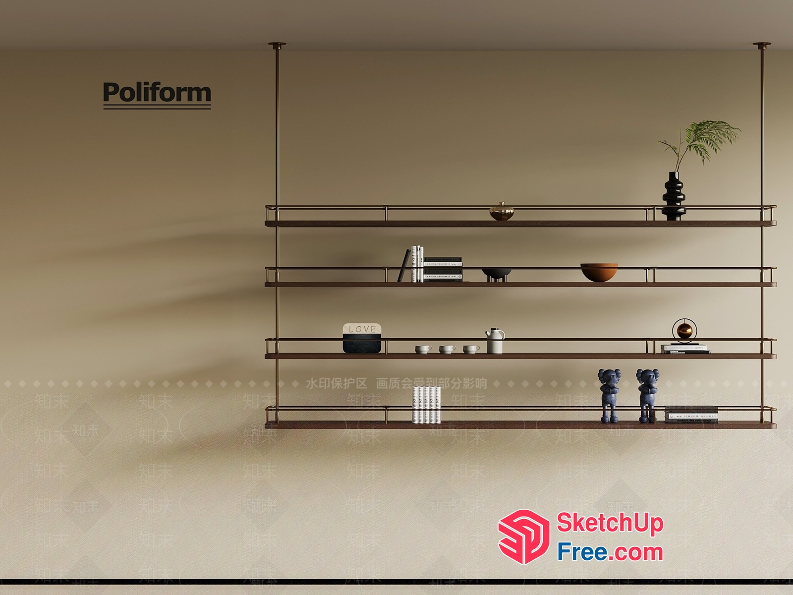 Poliform Shelving Unit With Decorative Items 3D SketchUp File