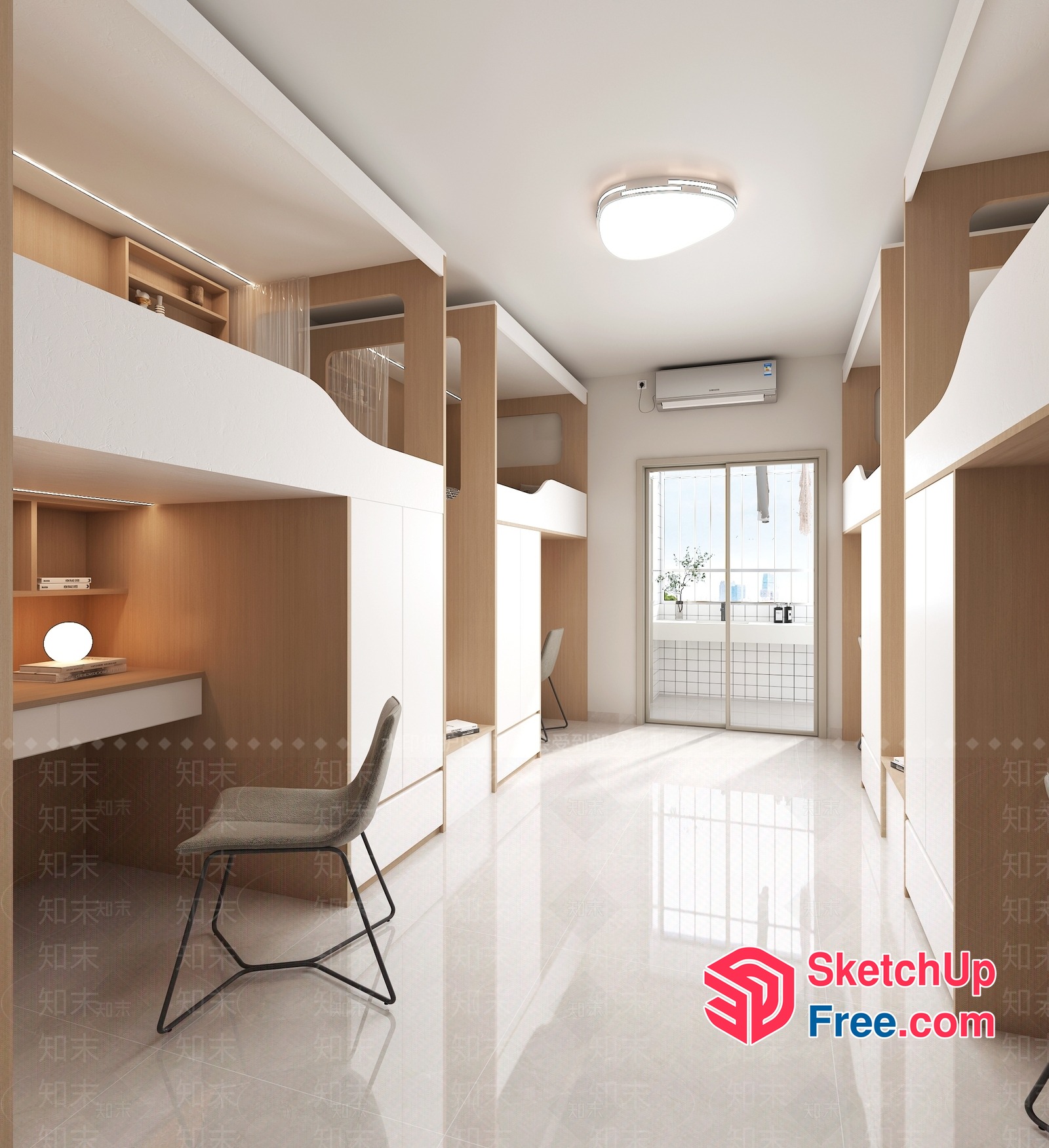 Modern Minimalist Dormitory Interior Design 3D SketchUp File