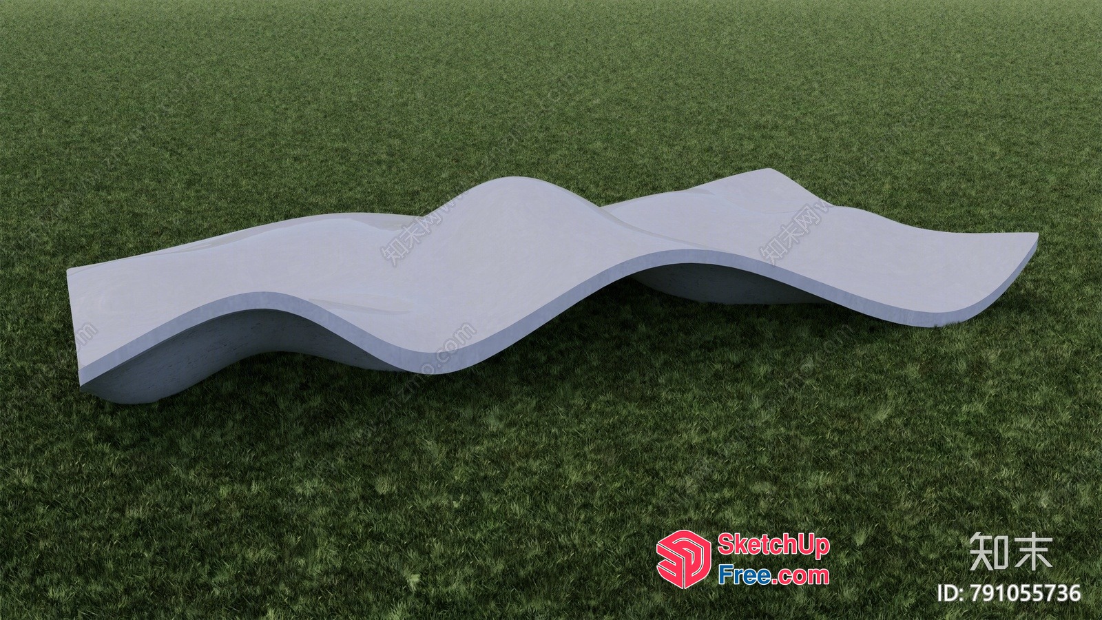 Curved Bench On Grass 3D SketchUp File