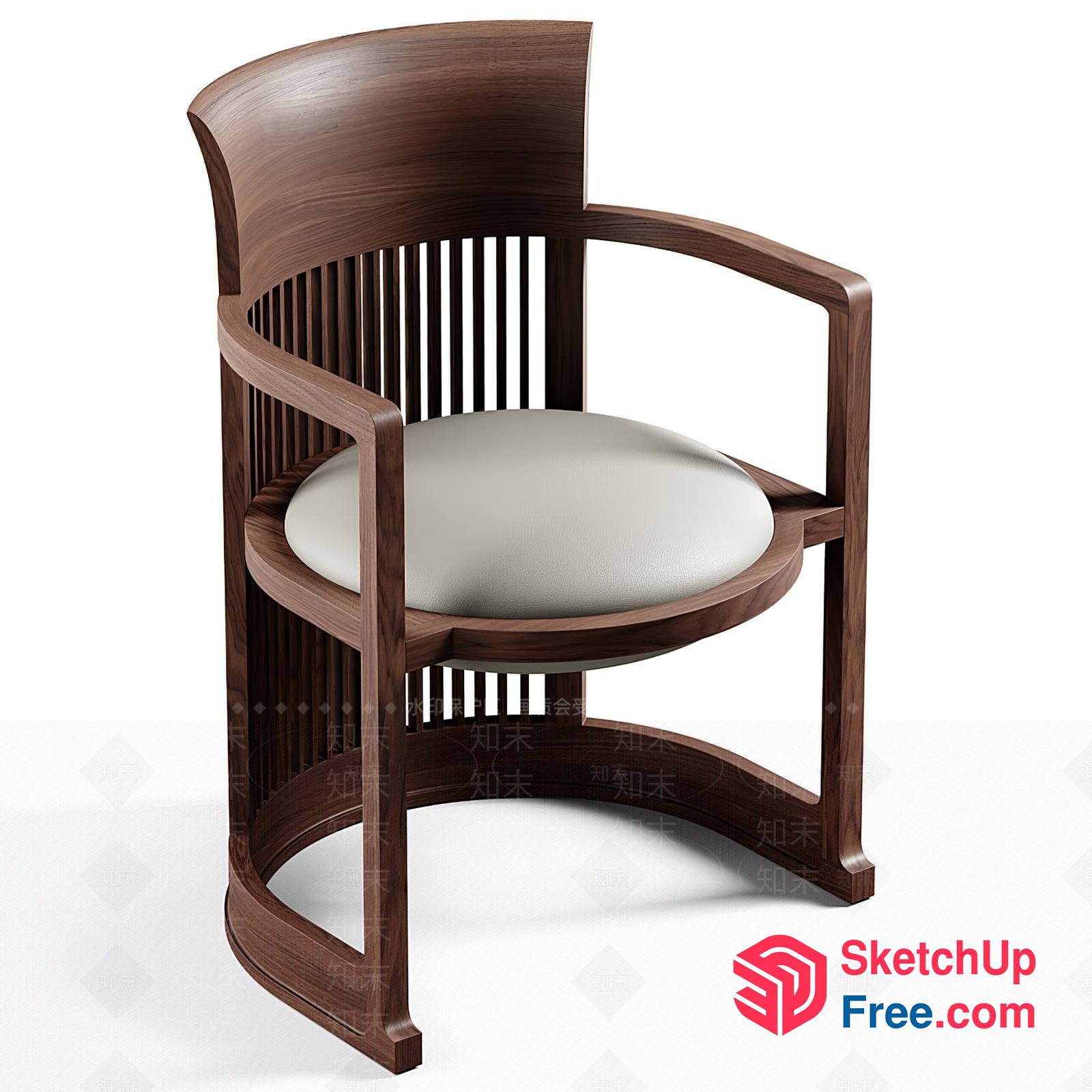 Modern Wooden Chair With Curved Back And Armrests 3D SketchUp File