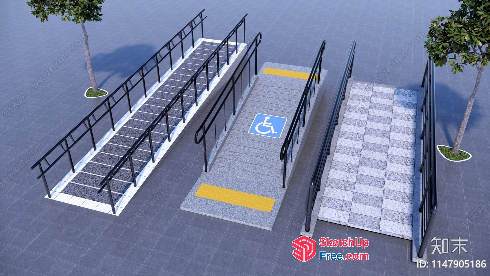 Exterior Staircases With Railing And Handicap Access 3D SketchUp File