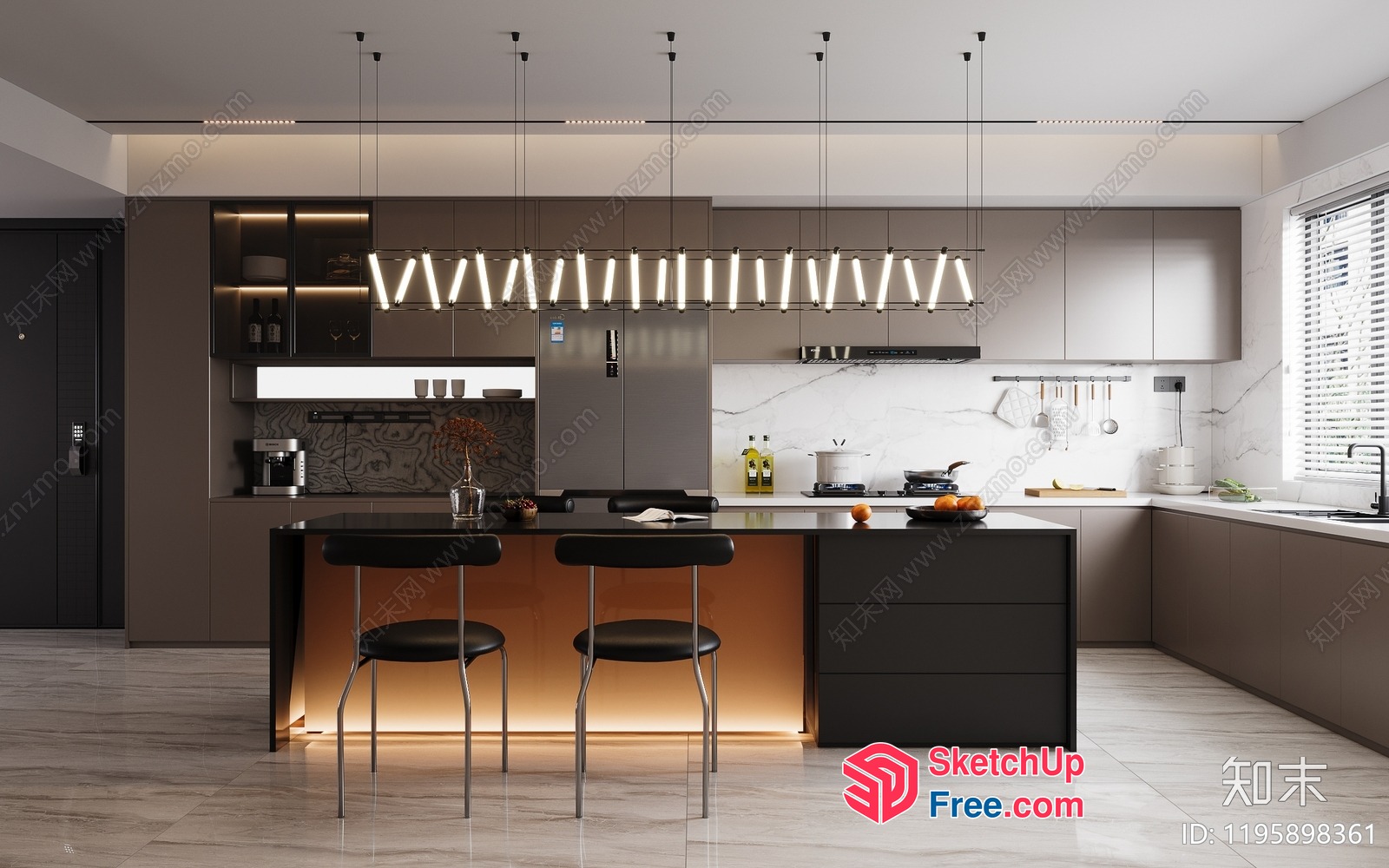 Modern Kitchen With Sleek Island And Hanging Lights 3D SketchUp File