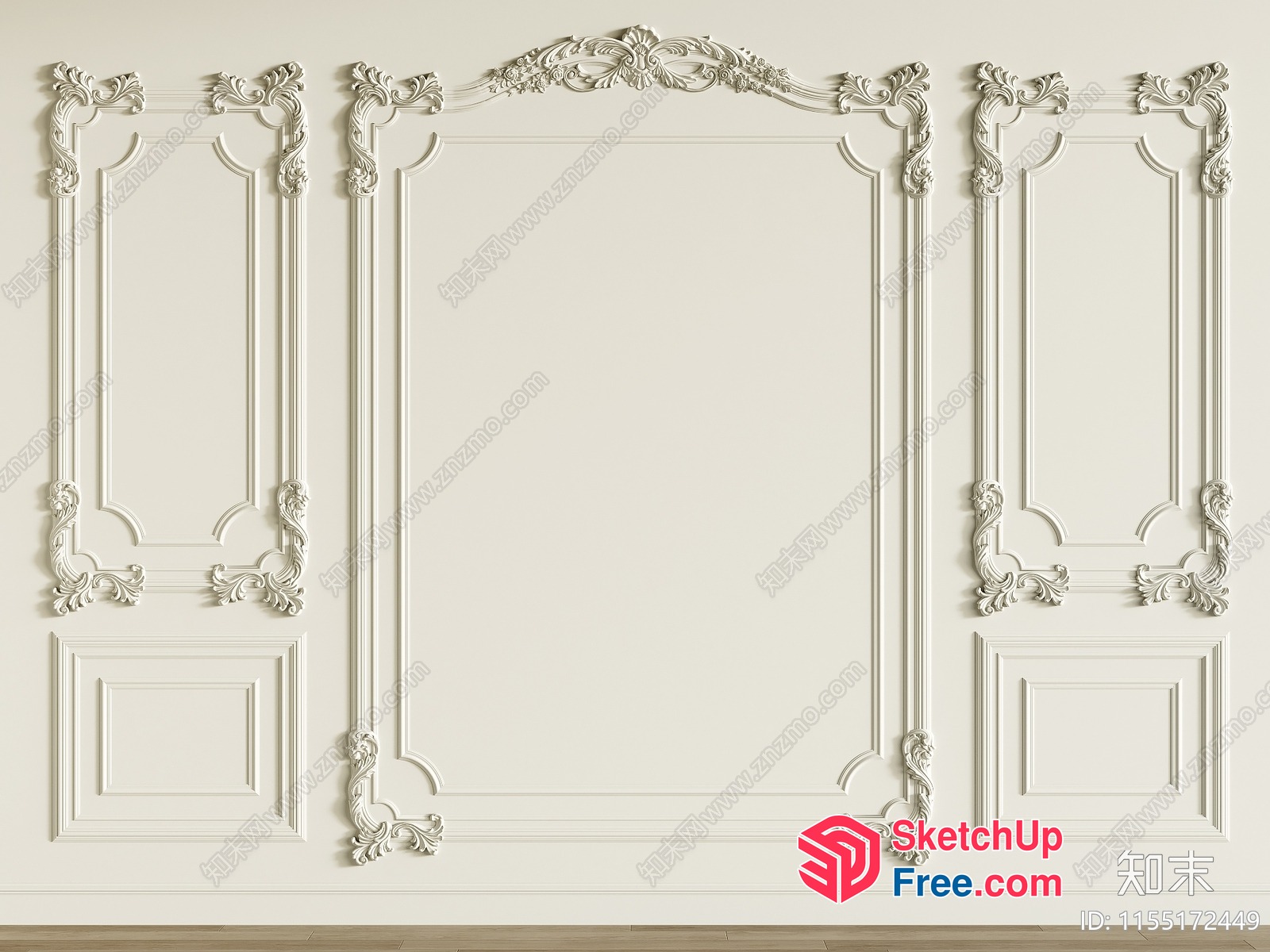 Ornate White Wall Paneling 3D SketchUp File