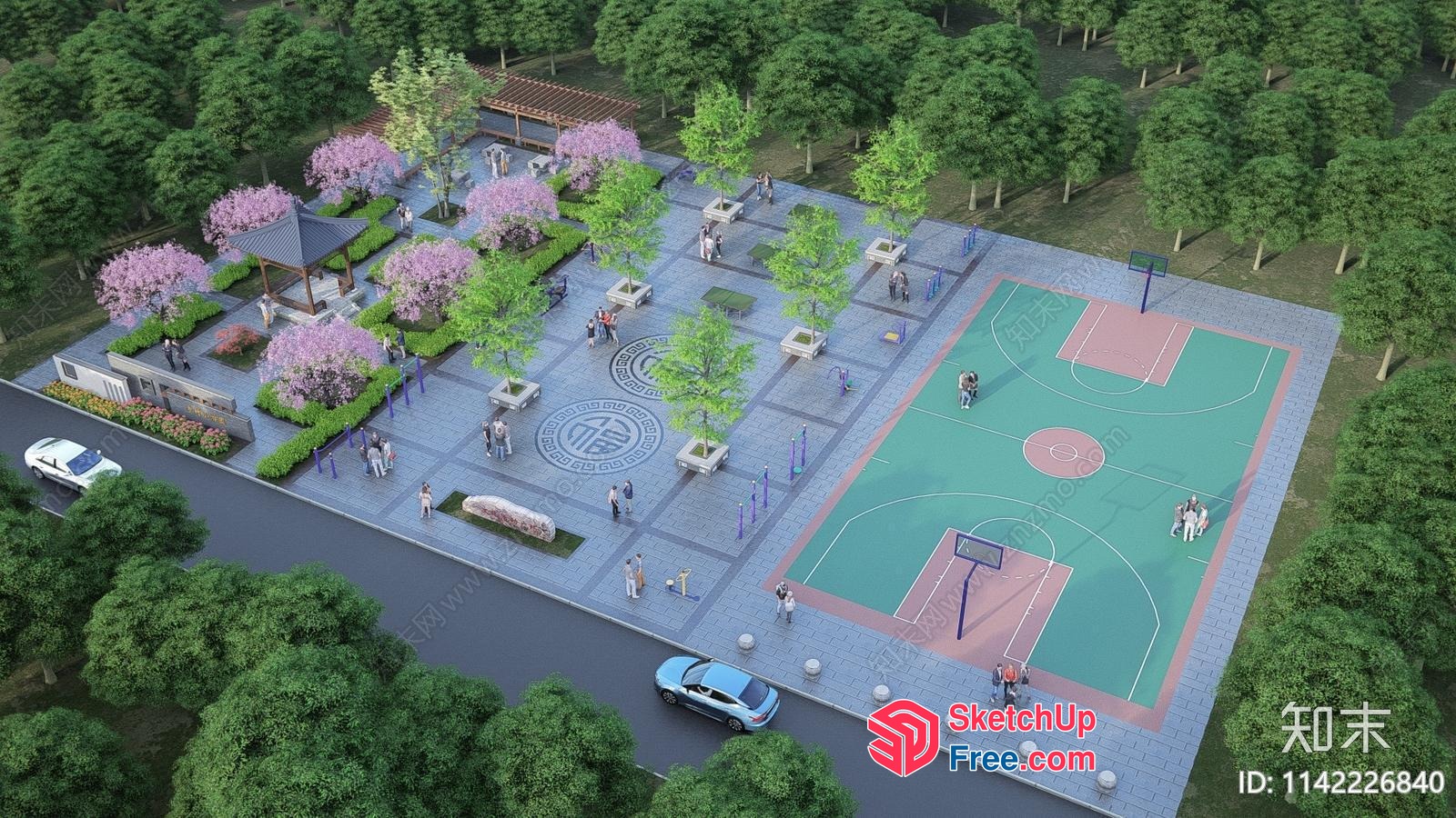 Aerial View Of A Basketball Court And Park 3D SketchUp File