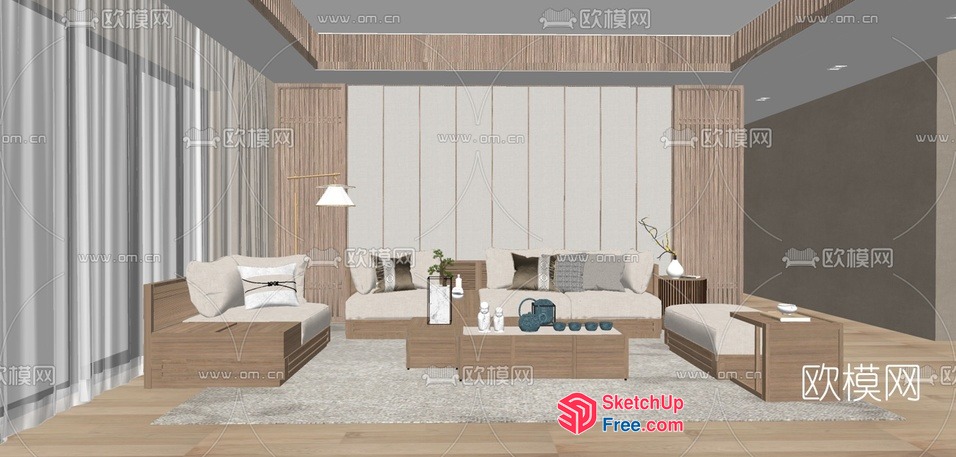 Modern Japanese Style Living Room With Minimalist Decor 3D SketchUp File