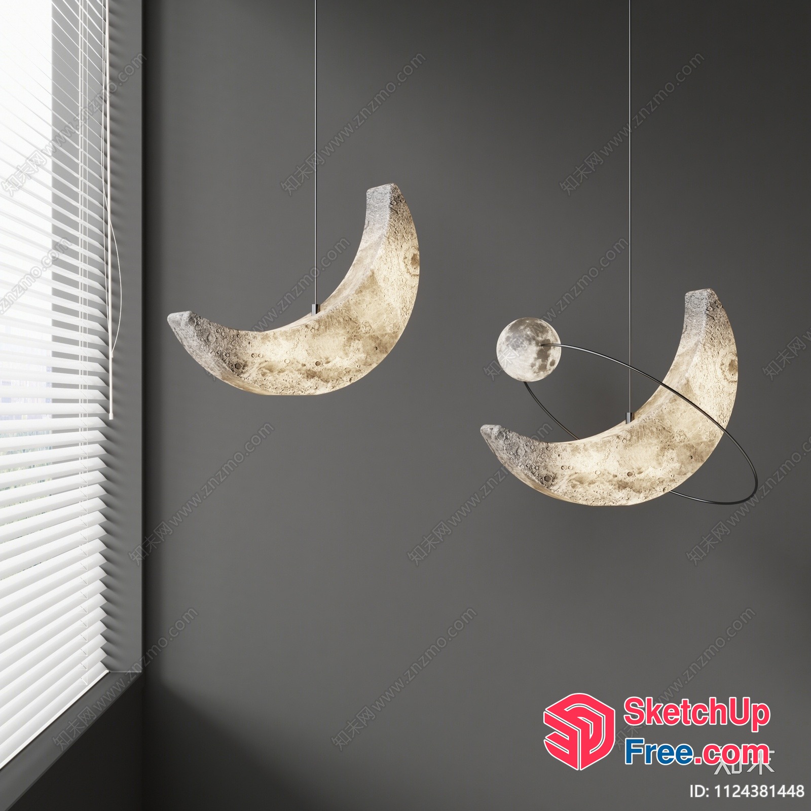 Crescent Moon Hanging Lights In A Modern Space 3D SketchUp File