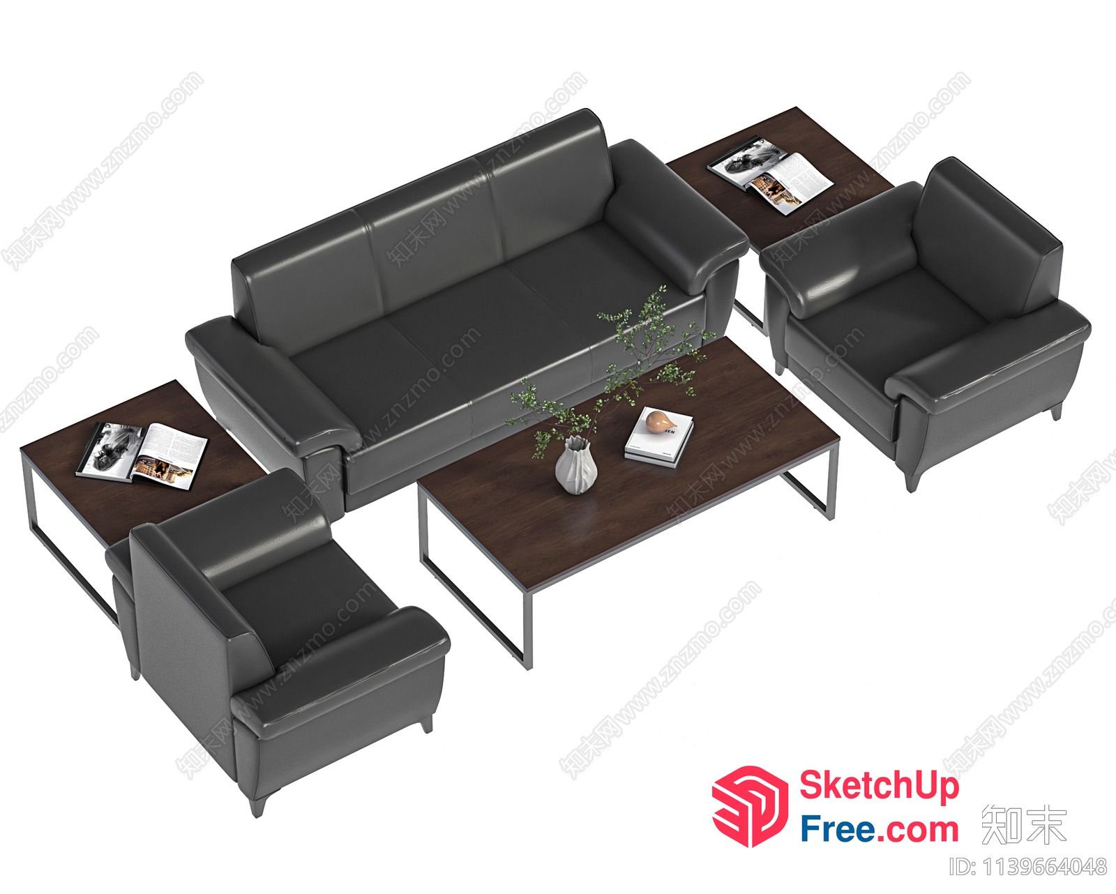Modern Living Room With Leather Sofa And Coffee Table 3D SketchUp File