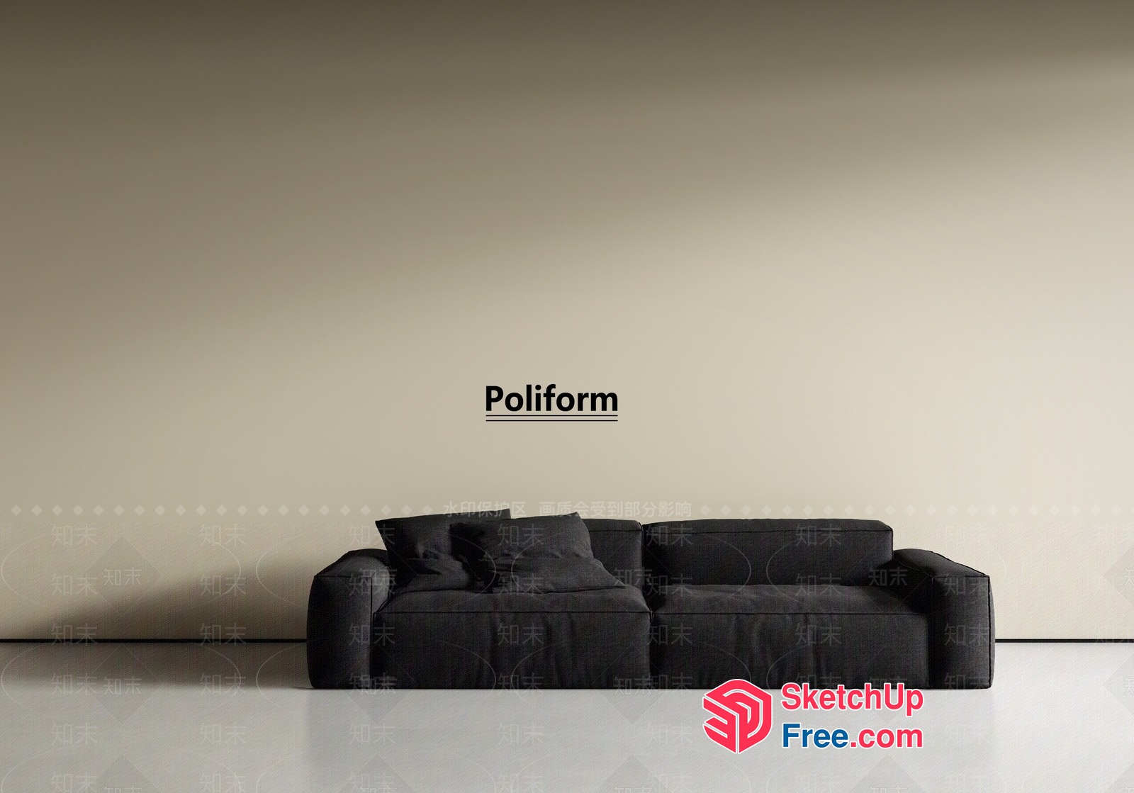 Minimalist Dark Grey Sofa In A Modern Living Room 3D SketchUp File