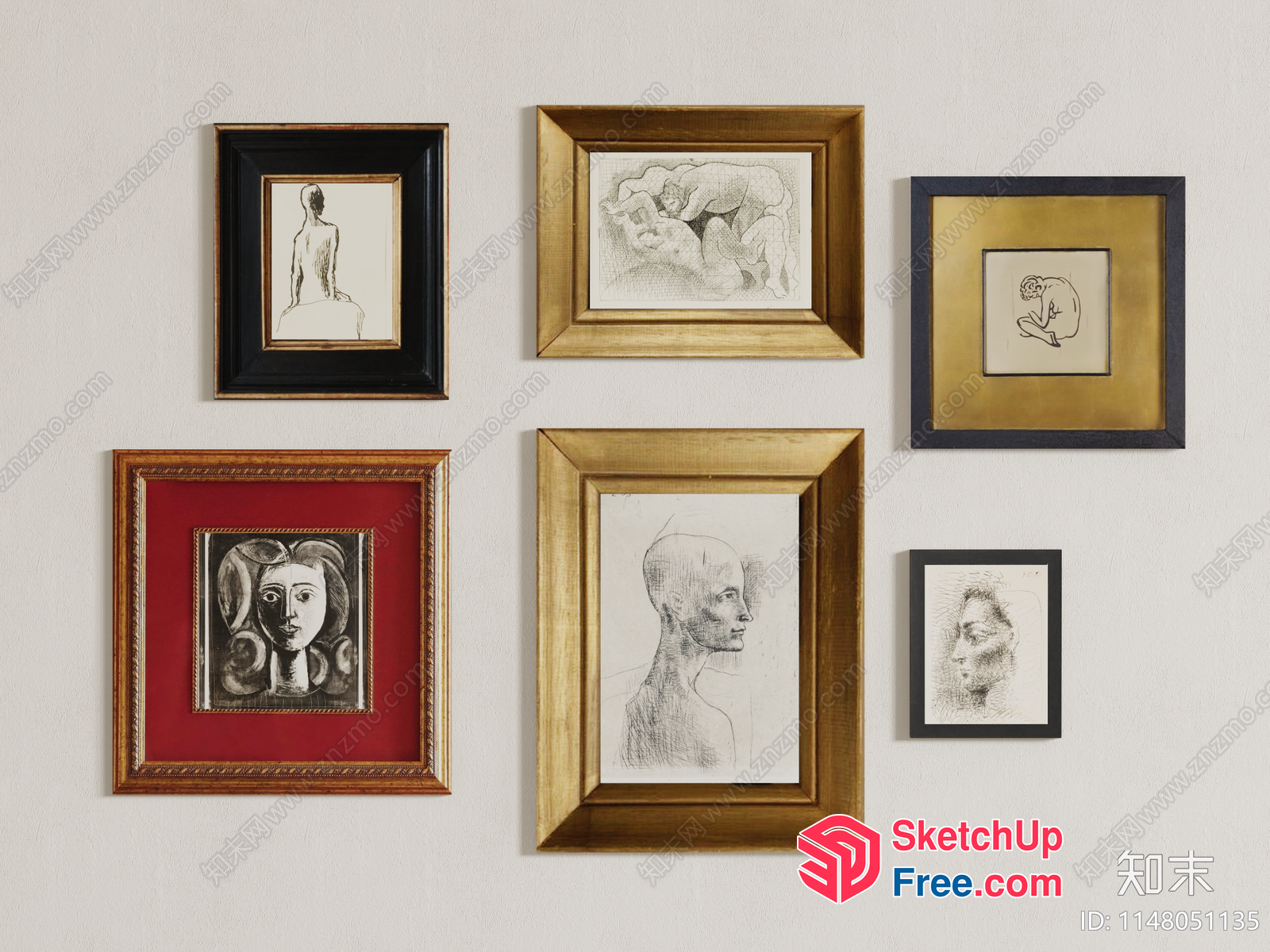 Elegant Framed Artworks On White Wall 3D SketchUp File