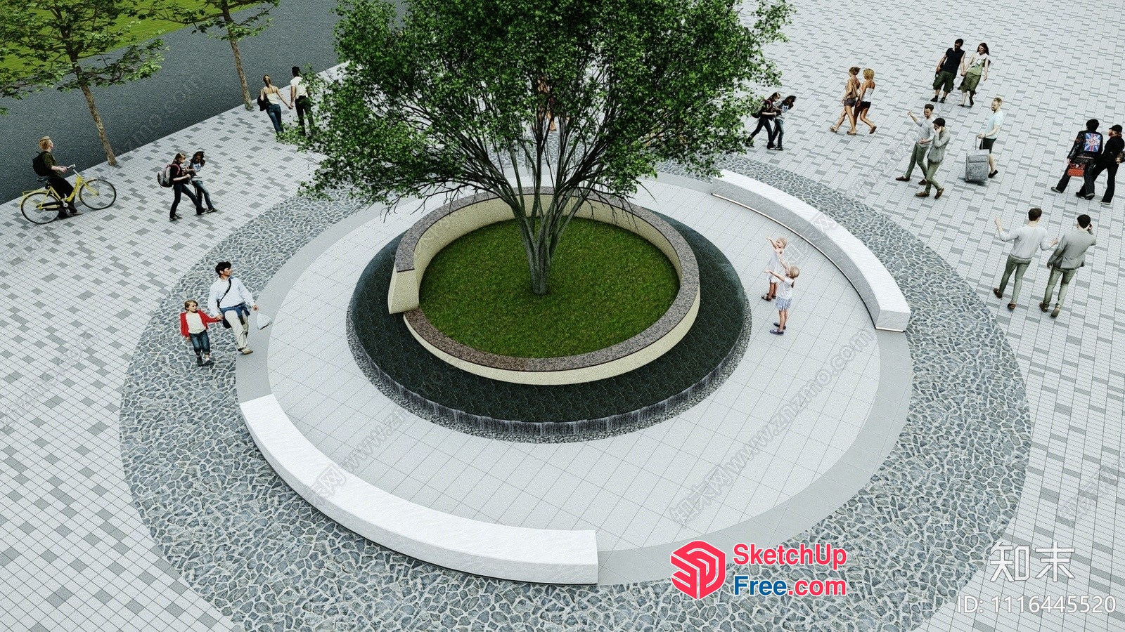 Modern Outdoor Seating Area With Tree 3D SketchUp File