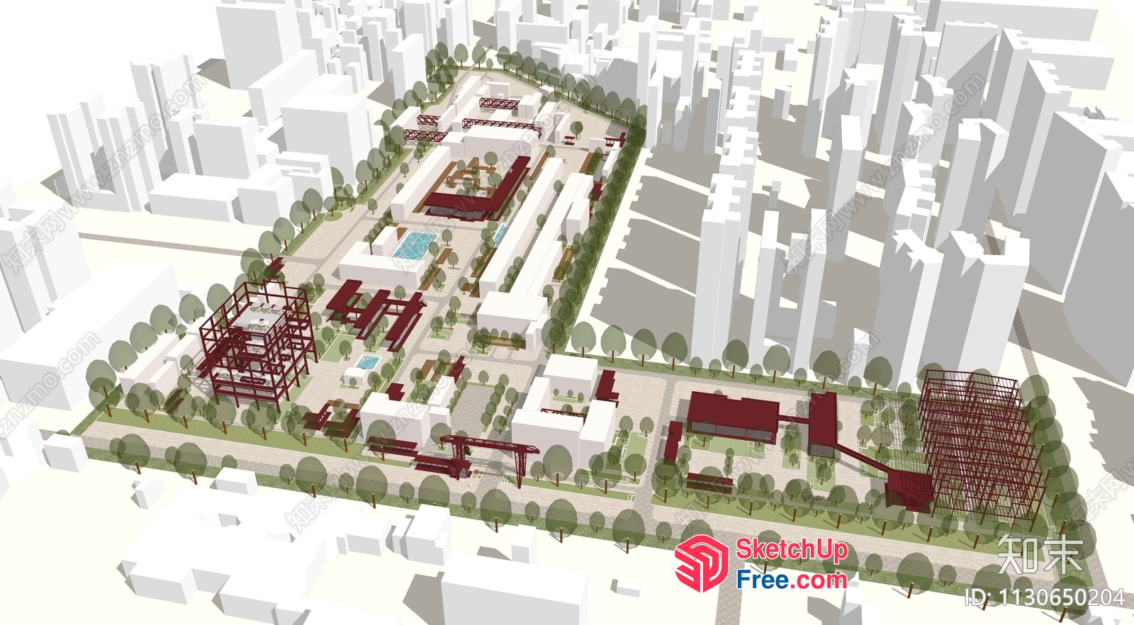 3D Architectural Model Of A Commercial Street 3D SketchUp File