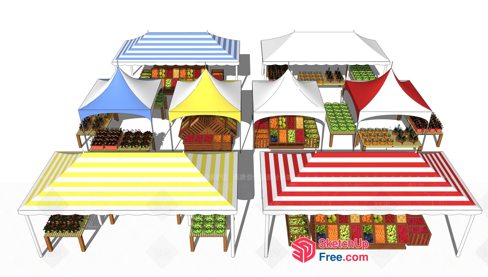 Colorful Outdoor Market Scene 3D SketchUp File