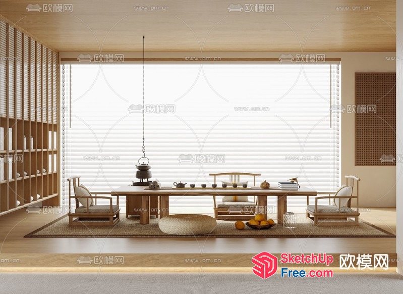 Japanese-Style Dining Room With Minimalist Furniture 3D SketchUp File