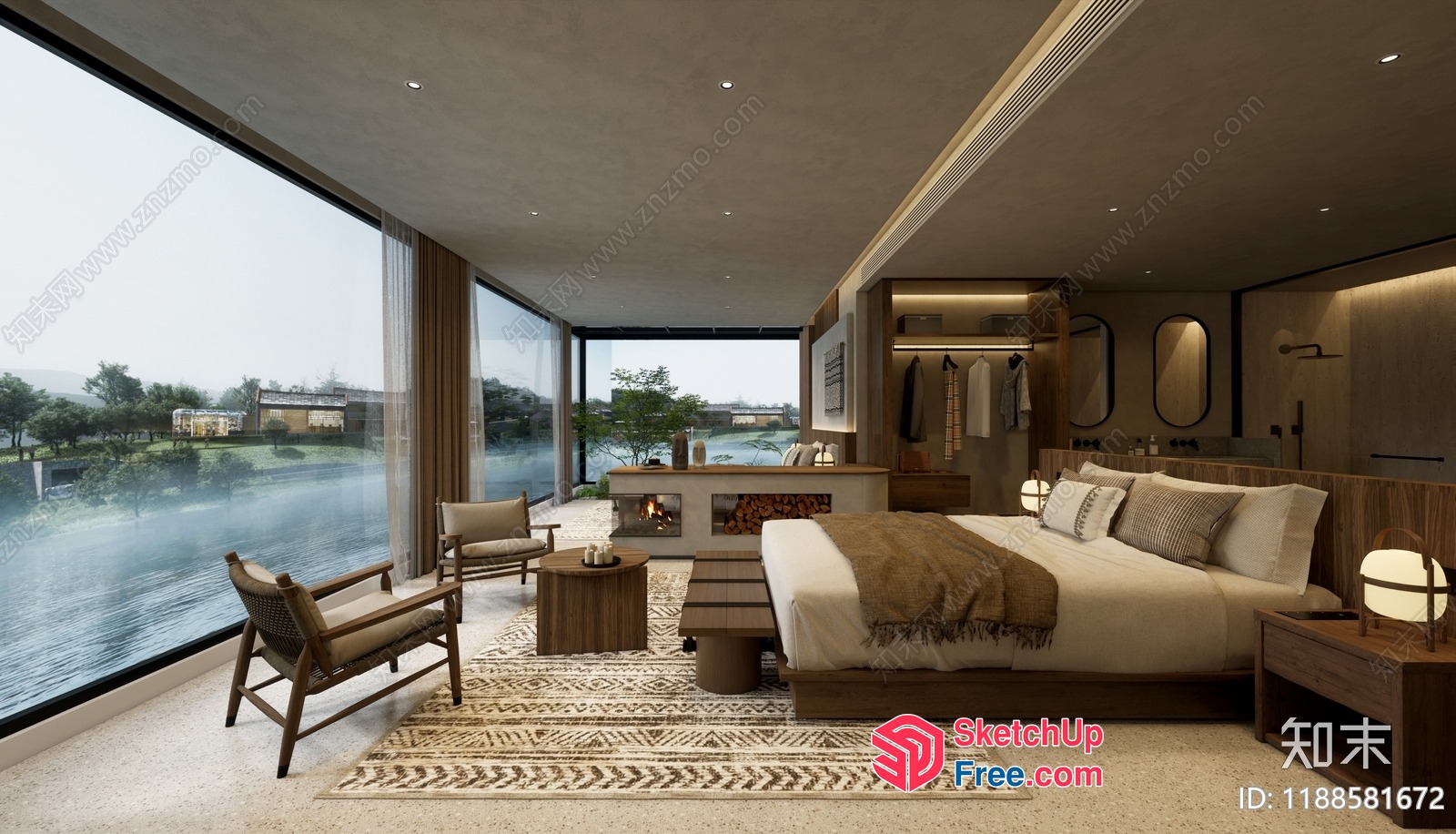 Modern Luxury Bedroom With Stunning River View 3D SketchUp File