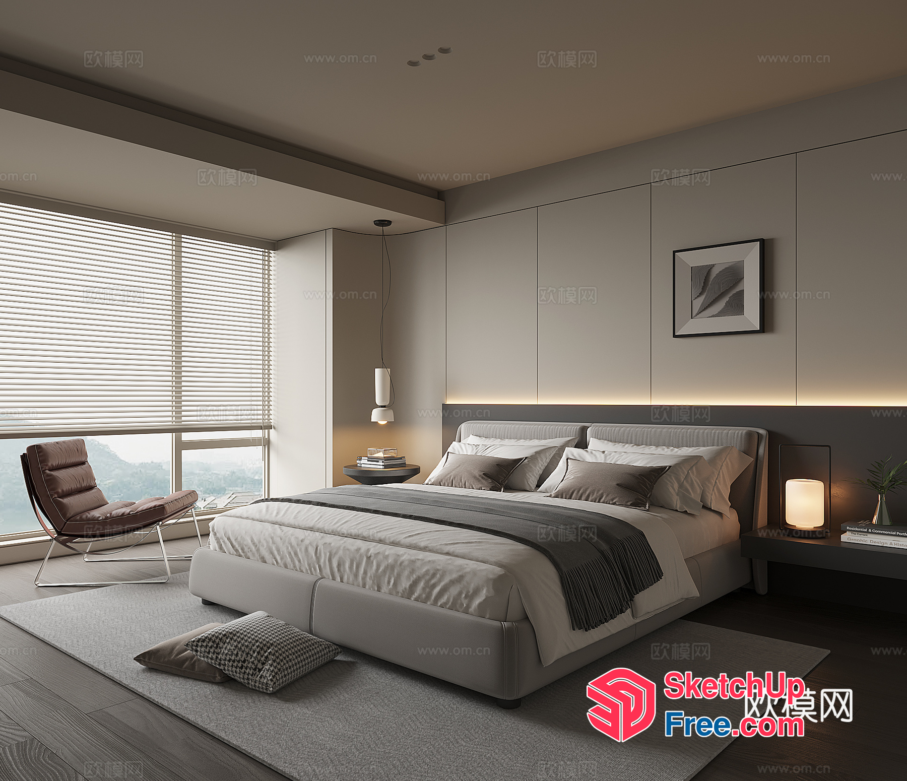 Minimalist Modern Bedroom With Large Window And Comfortable Seating 3D SketchUp File