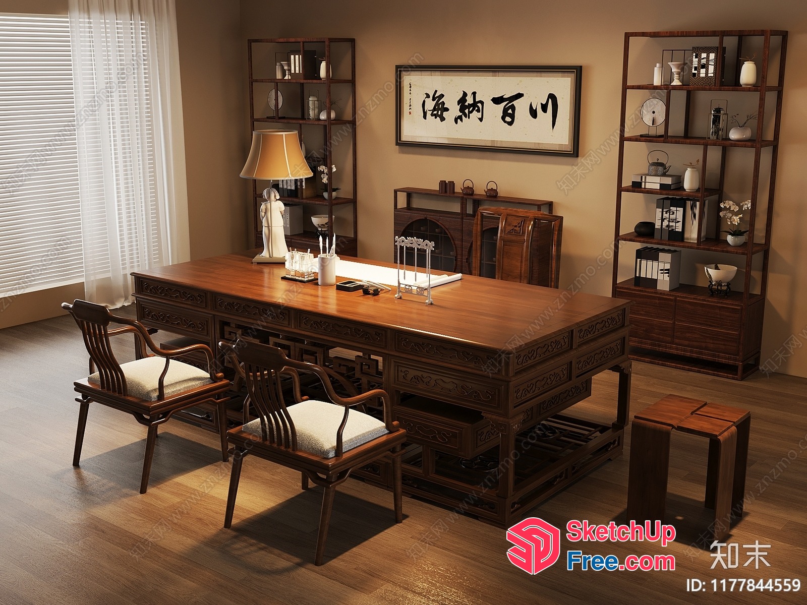 Elegant Oriental-Style Office Furniture 3D SketchUp File