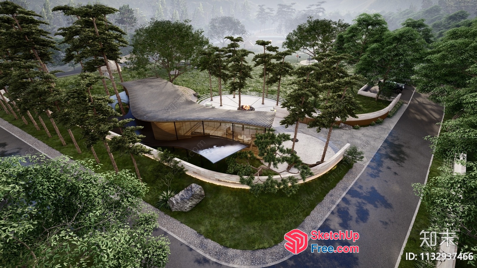 Modern Japanese-Inspired Villa With Serene Courtyard 3D SketchUp File