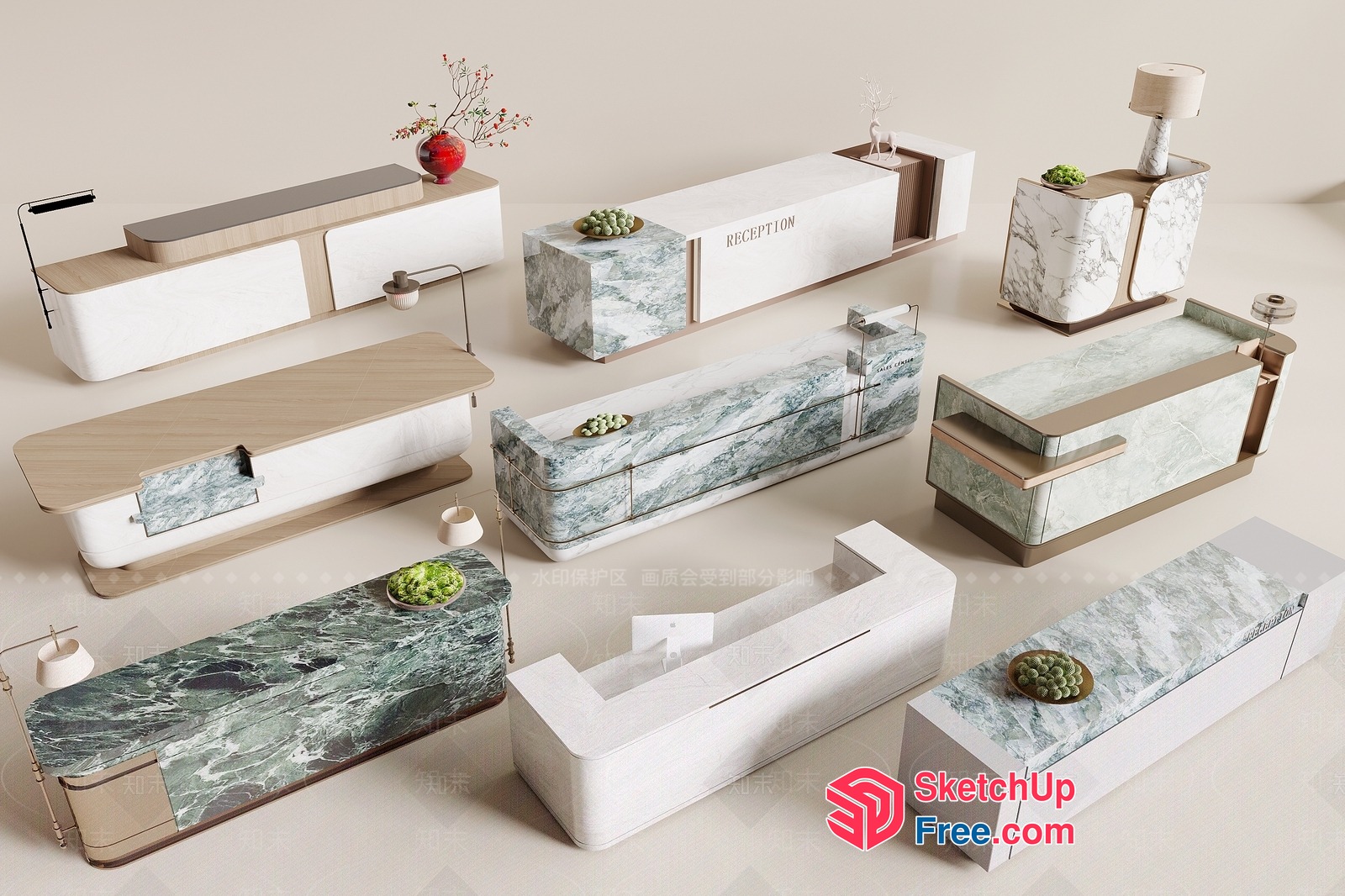 Elegant Reception Desk With Marble Accents 3D SketchUp File