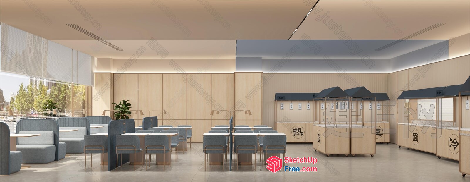 Modern Japanese-Style Food Court Interior 3D SketchUp File