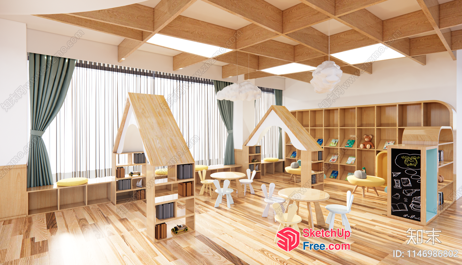 Modern Minimalist Japanese Style Kindergarten Interior 3D SketchUp File