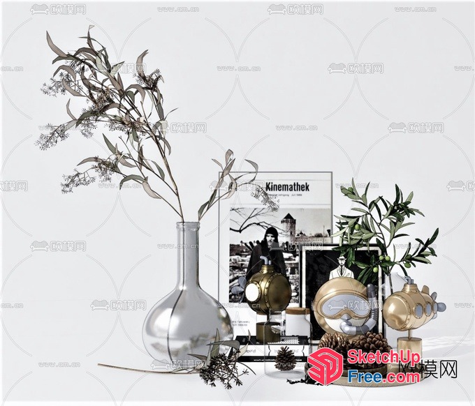 Decorative Shelf With Vase And Pinecone 3D SketchUp File