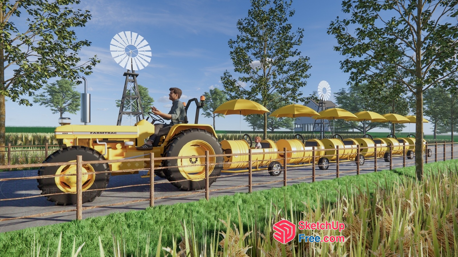 Yellow Tractor Ride At Farm Park 3D SketchUp File
