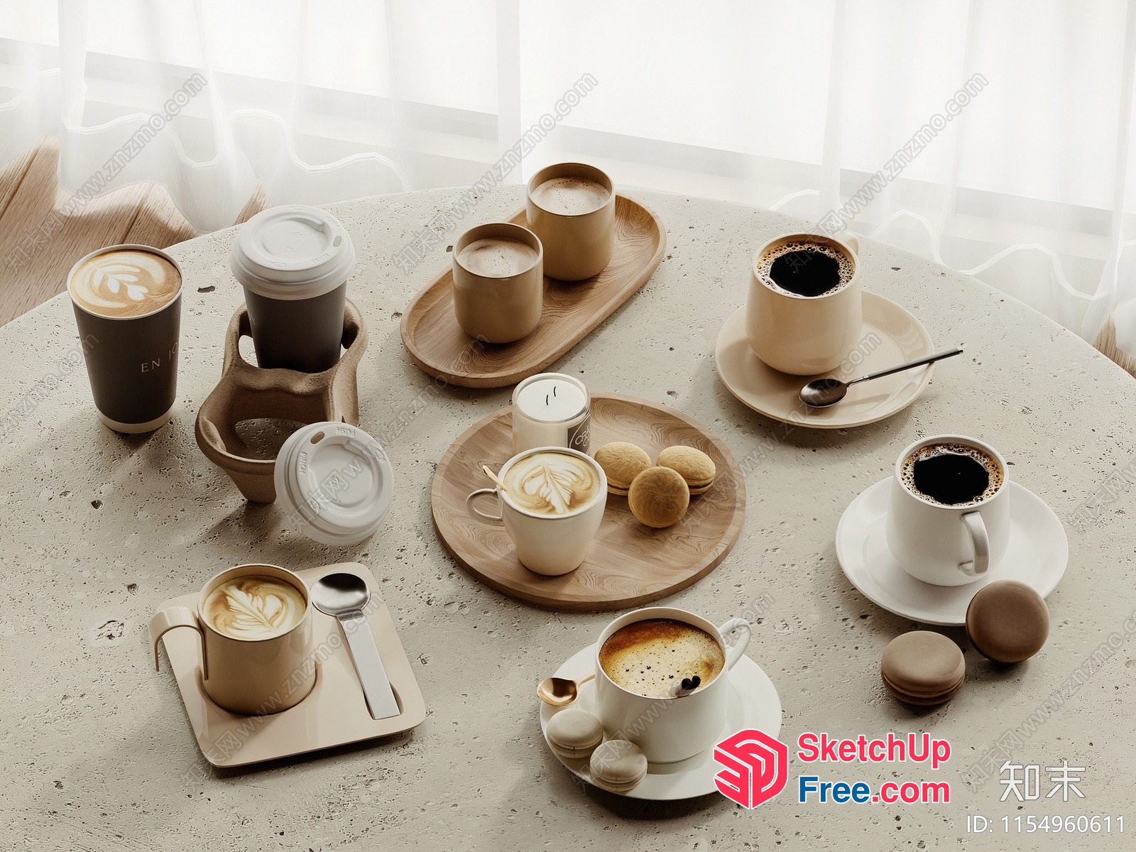Elegant Coffee Table With White And Brown Decor 3D SketchUp File
