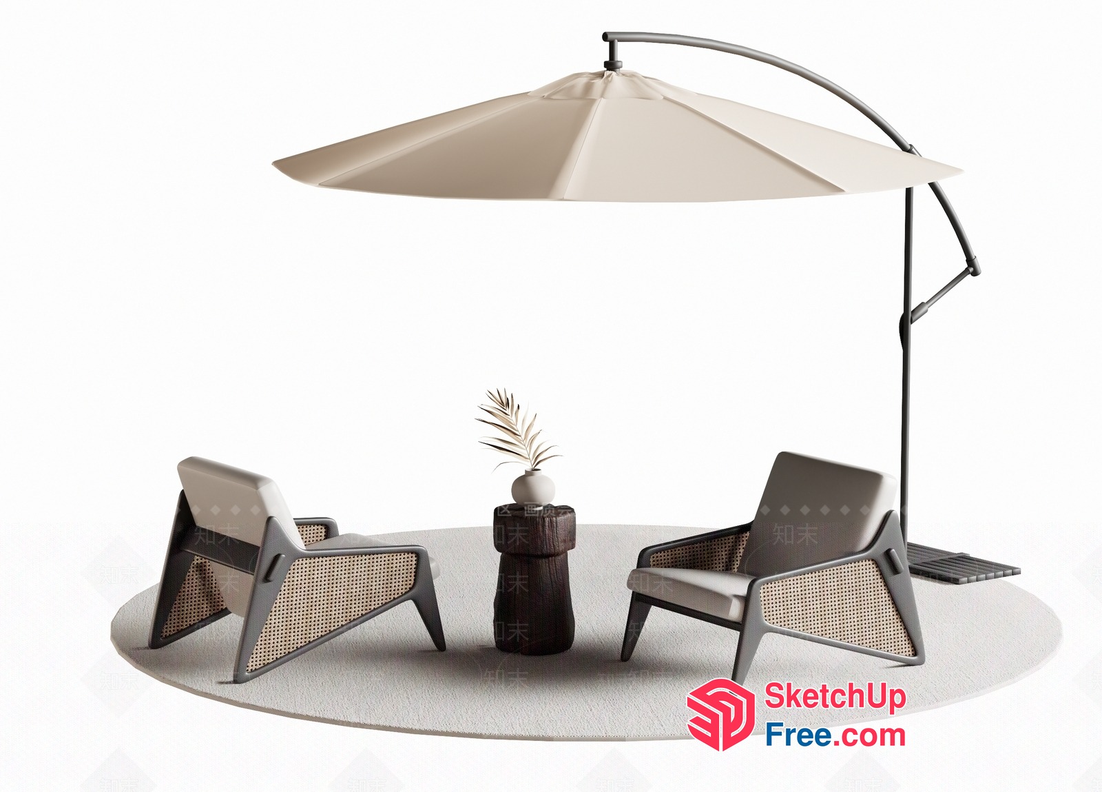 Outdoor Seating Area With Umbrella And Chairs 3D SketchUp File