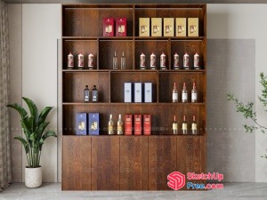 Modern Wood Bar Storage And Display System 3D SketchUp File