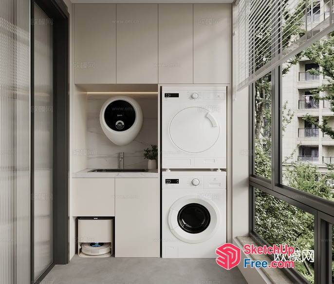 Laundry Room With Elevator And Balcony View 3D SketchUp File