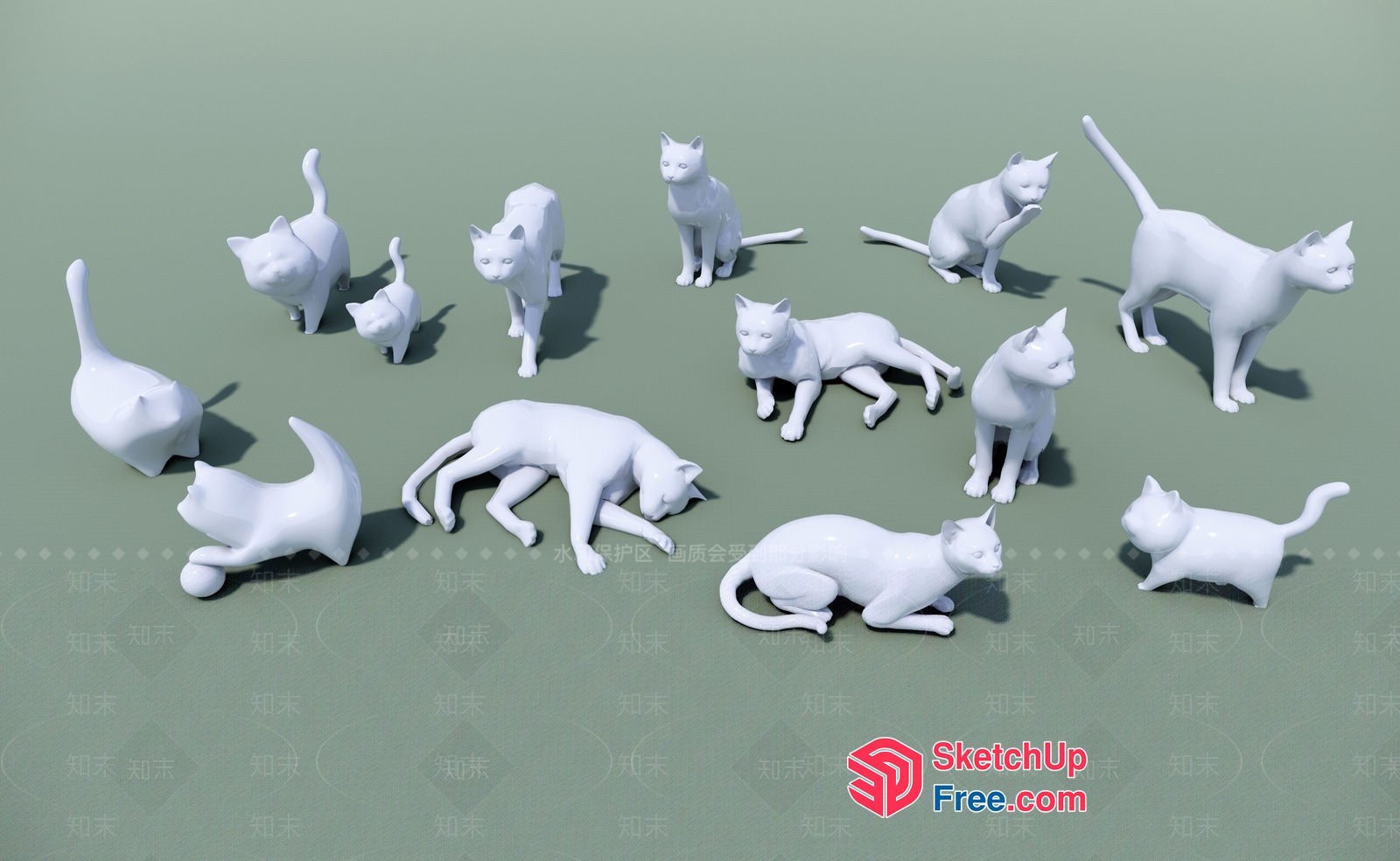White Cats In Various Poses 3D SketchUp File