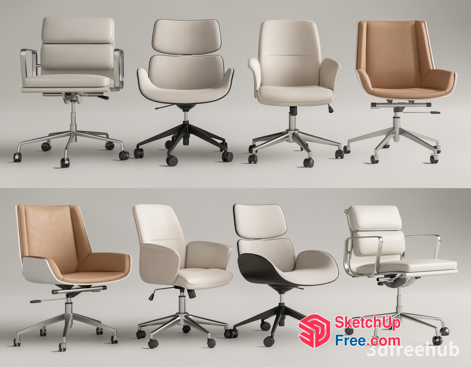 Modern Office Chair Designs In Neutral Tones 3D SketchUp File