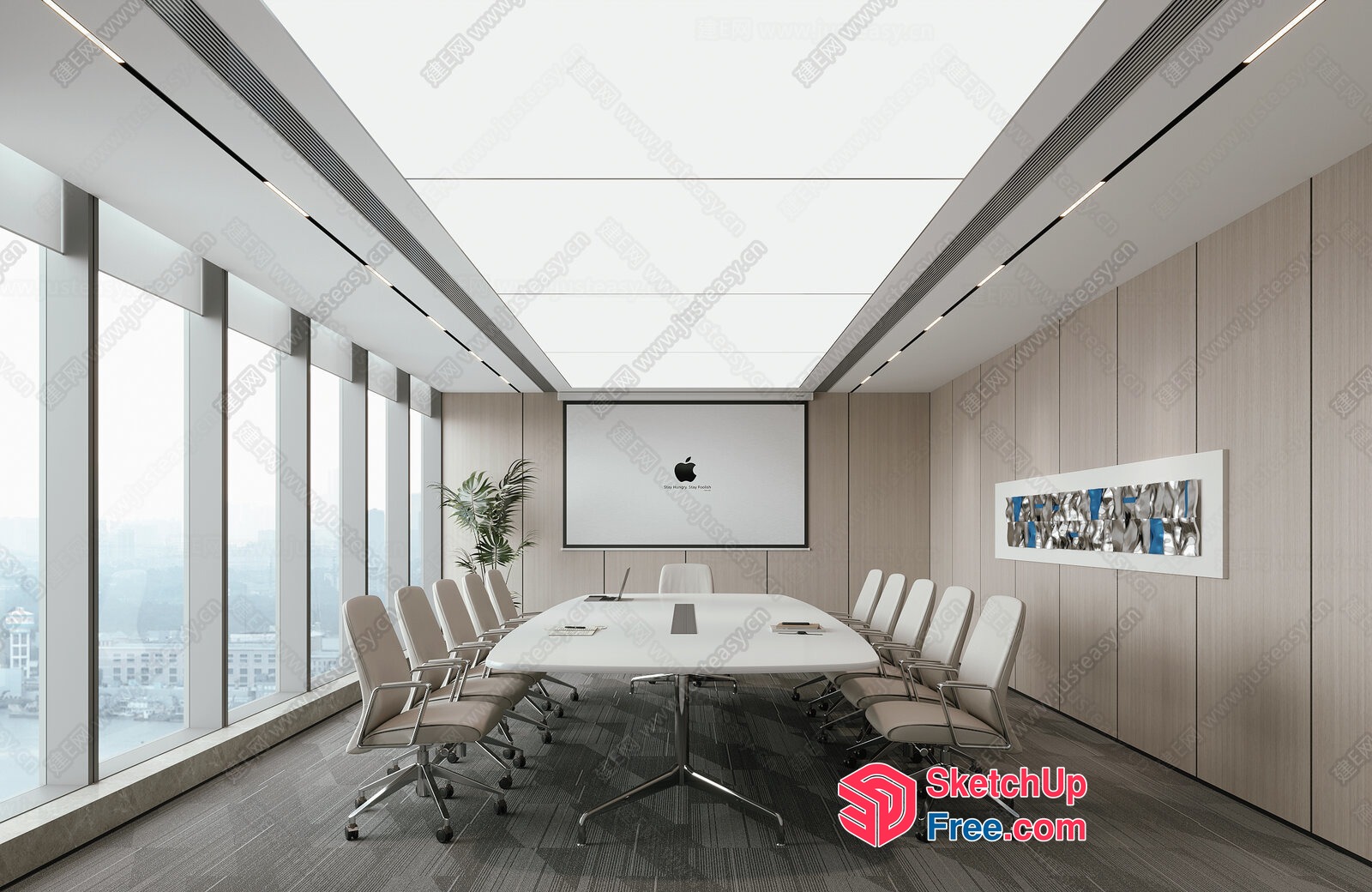 Modern Office Conference Room With Apple Logo On Screen 3D SketchUp File
